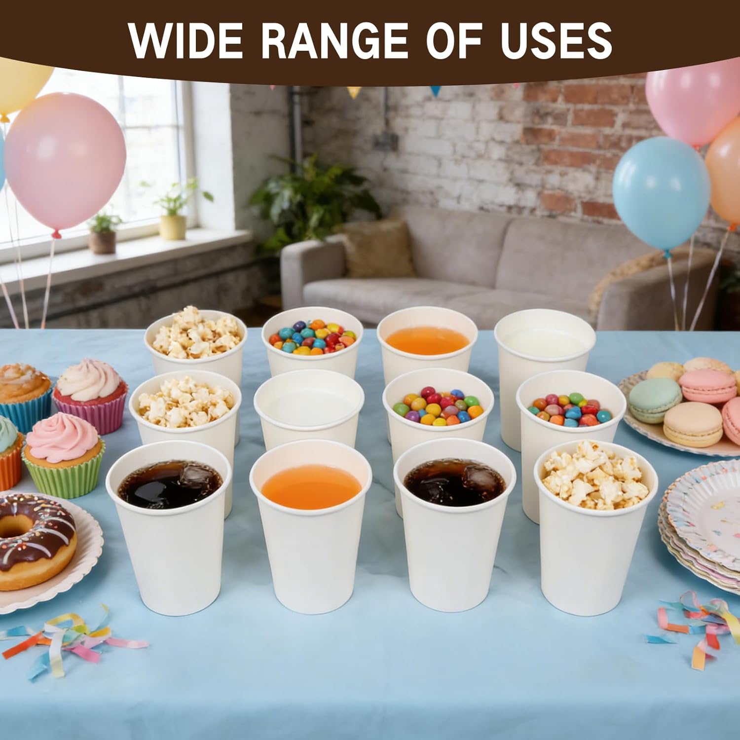ESSENTIAL 300 Pack 9 oz Disposable Paper Coffee Cups, White Drinking Cup for Hot/Cold Beverage, Hot Coffee Cups for Party, Picnic, Travel,and Events