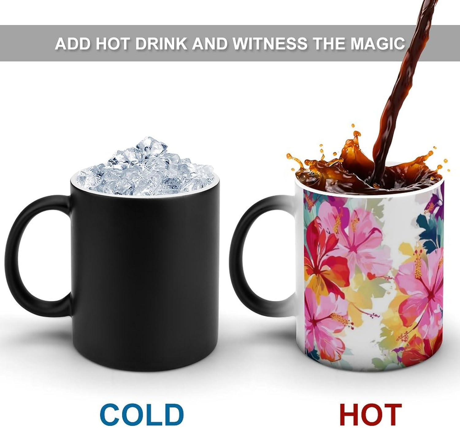 Color Changing Cups,Hawaiian Flower Print Printed 11 Oz Ceramic Cups for Birthday Men Women