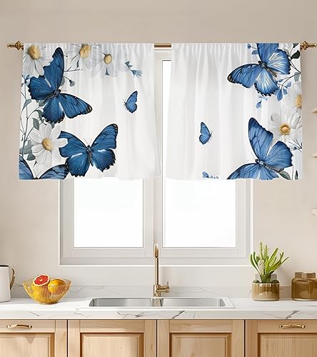 Miniatura 45 de Cortinas de Cocina (2 Piezas) Sobre el Fregadero para Ventana de Baño Café Sótano Cortinas para Cocina Granja Cortina Corta Mini Flor Abeja Verano
