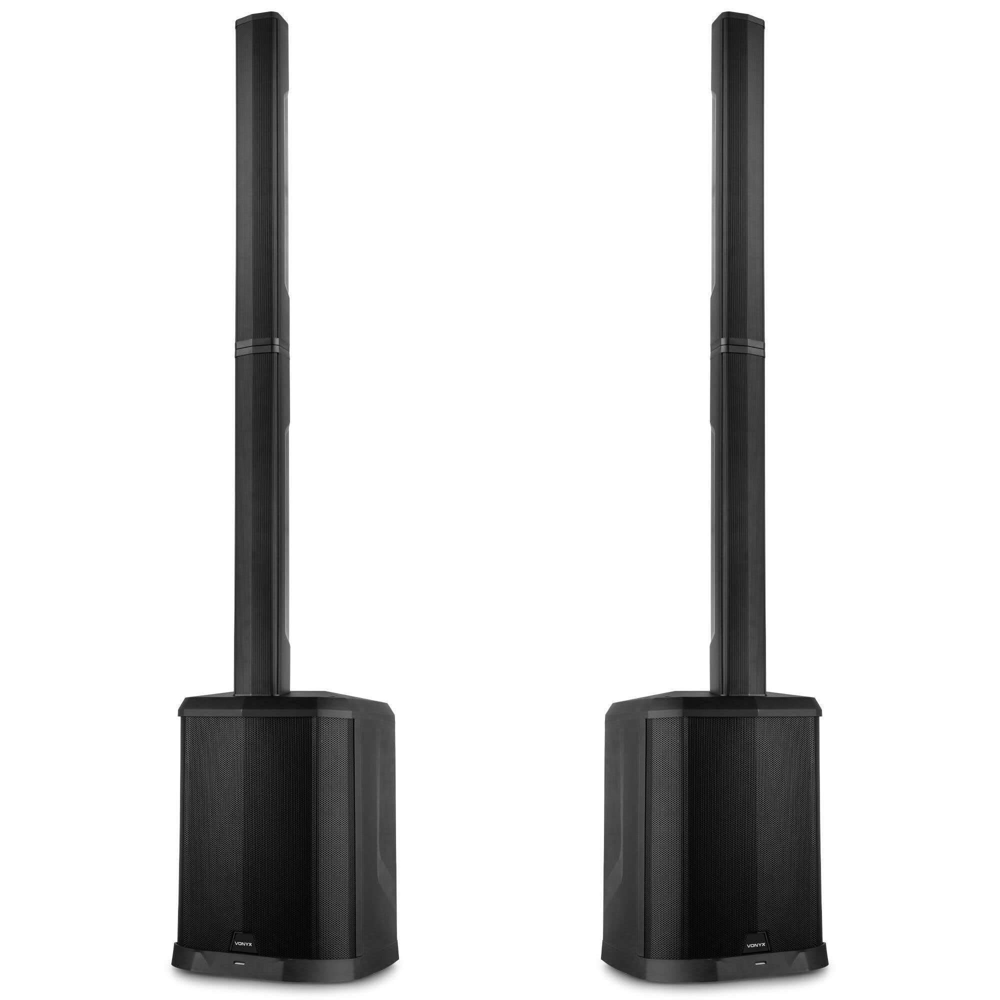 Vonyx VX822 Column Speaker System 2er Set PA Anlage Aktiv 1800 Watt Line Array Säulenlautsprecher 12 Zoll Subwoofer Bluetooth 5.0