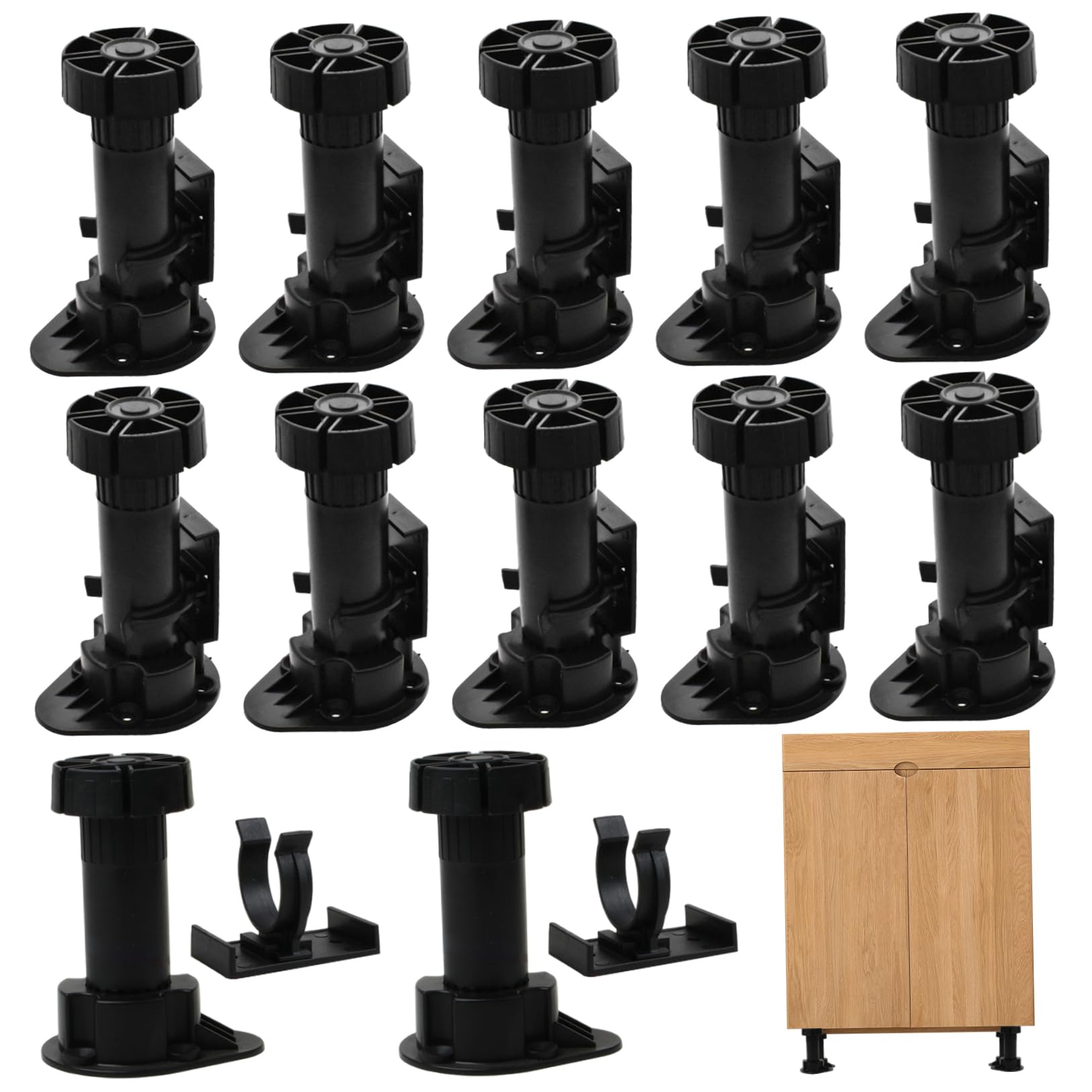 Pineeseatile 12Pcs Adjustable Cabinet Legs Plastic Cabinet Levelers 95-145Mm For Sofa Couch Chair
