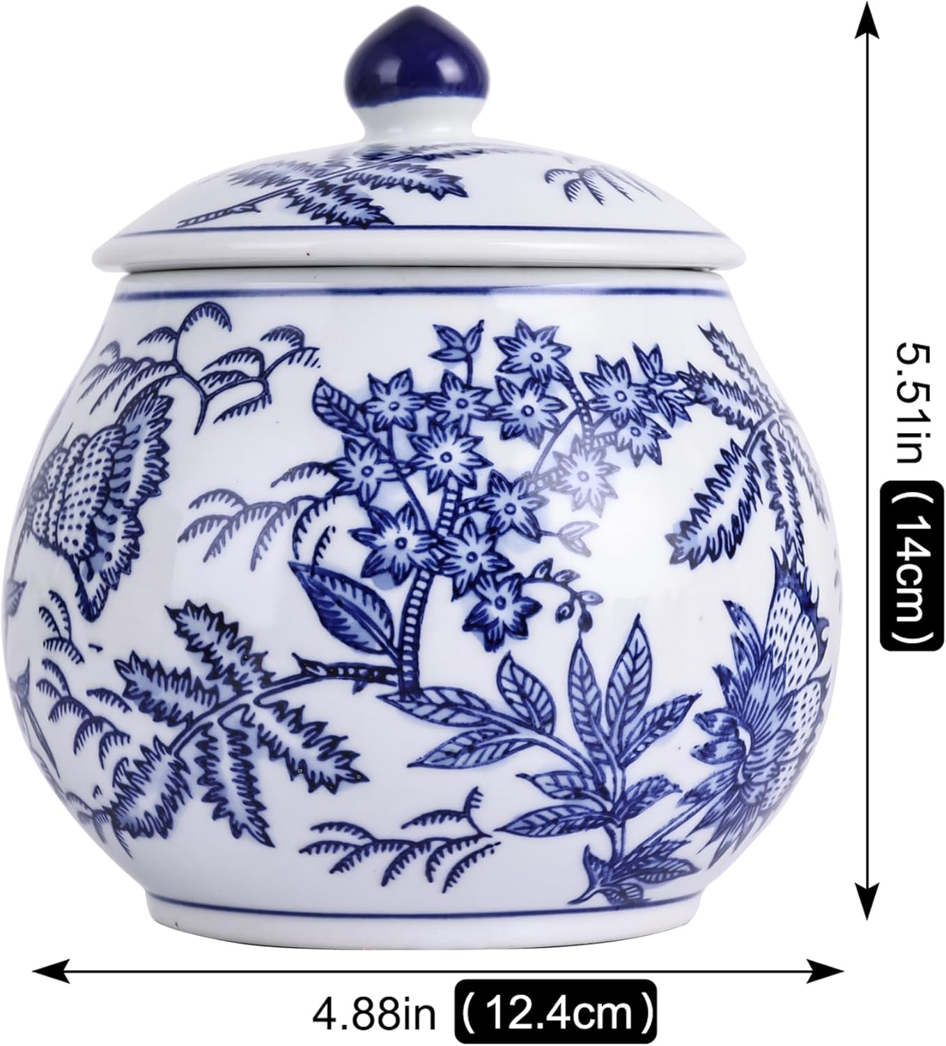 Ming And Qing Dynasty Style Blue and White Porcelain Ginger Jar - Hand-Painted Floral Chinoiserie Decorative Jar, Ceramic Flower Vase & Storage Jar for Home Decor, Tea, or Snacks (Zye Jar)