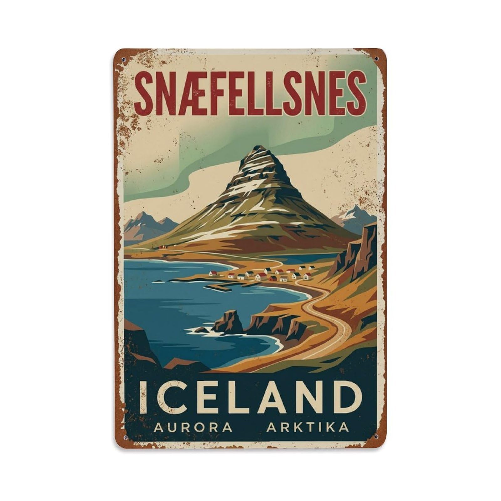 Fyrn Style Metal Tin Sign Vintage Travel Snaefellsnes Iceland Peninsula