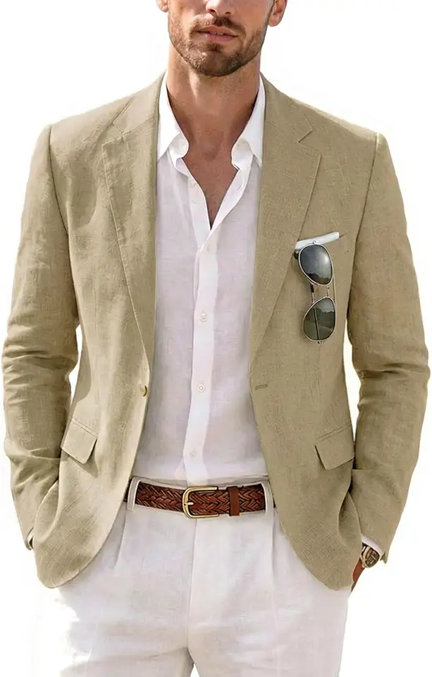 MrSure Men’s Linen Blazer, Lightweight Casual Sport Coats, Solid Slim Fit Suit Jacket for Daily