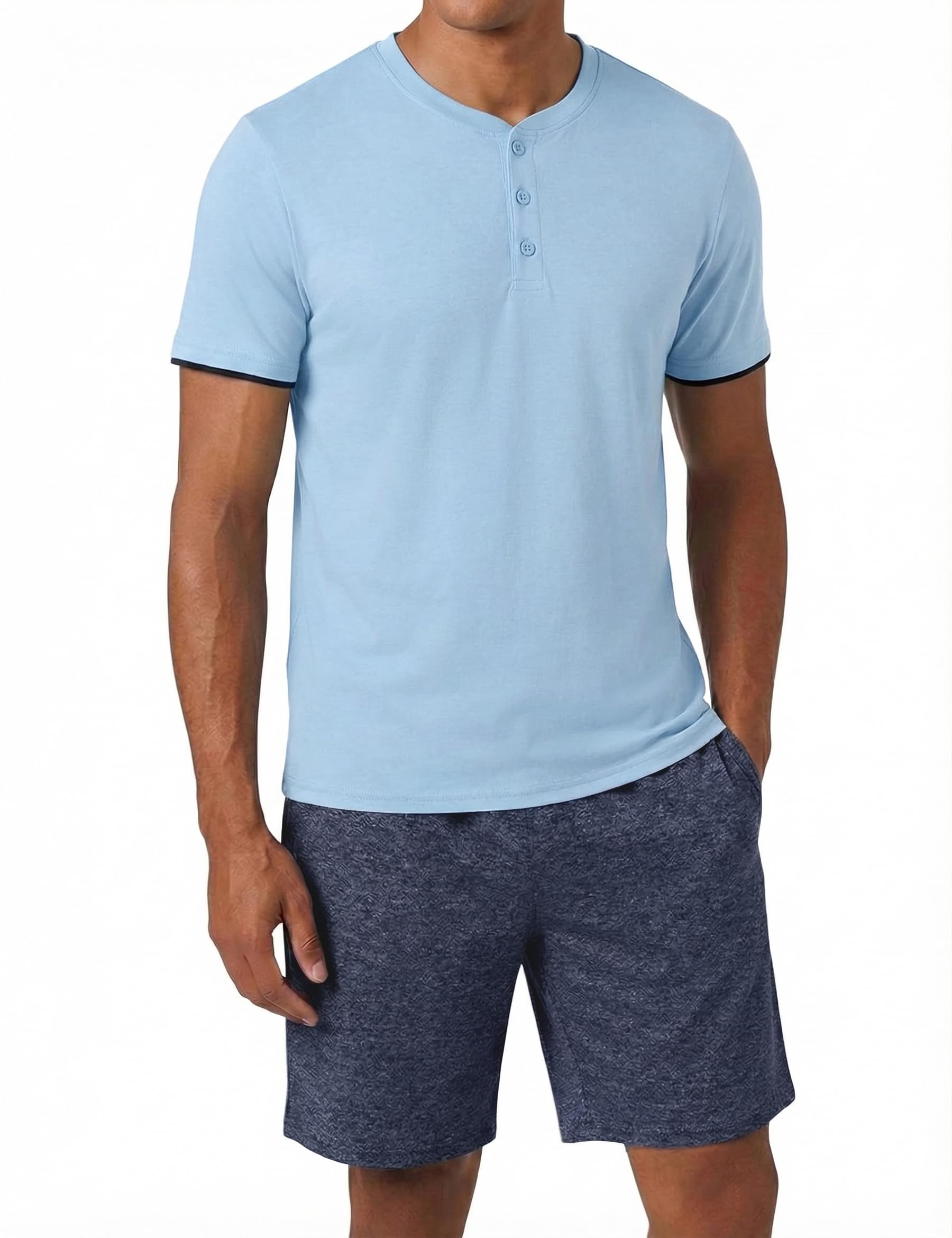 Uniexcosm Schlafanzug Herren Kurz Zweiteiliger Pyjama Set Kurzarm Nachtwäsche und Schlafshorts Sommer-Pyjama für Männer