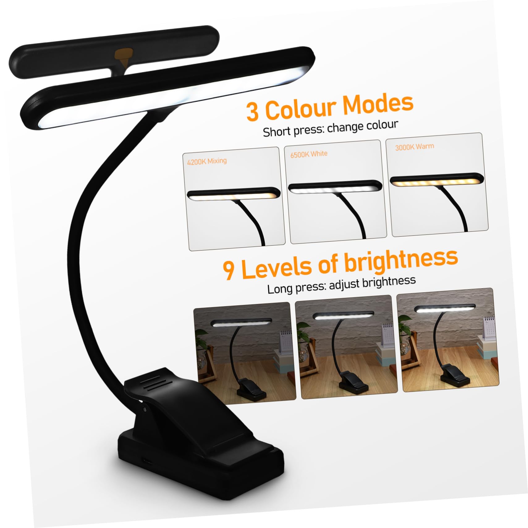 Lámpara de Lectura Recargable 27 Luces LED y Batería de 1000 Mah, Ligera Plástico, Adecuado para Lectura y Uso en Mesita de Noche