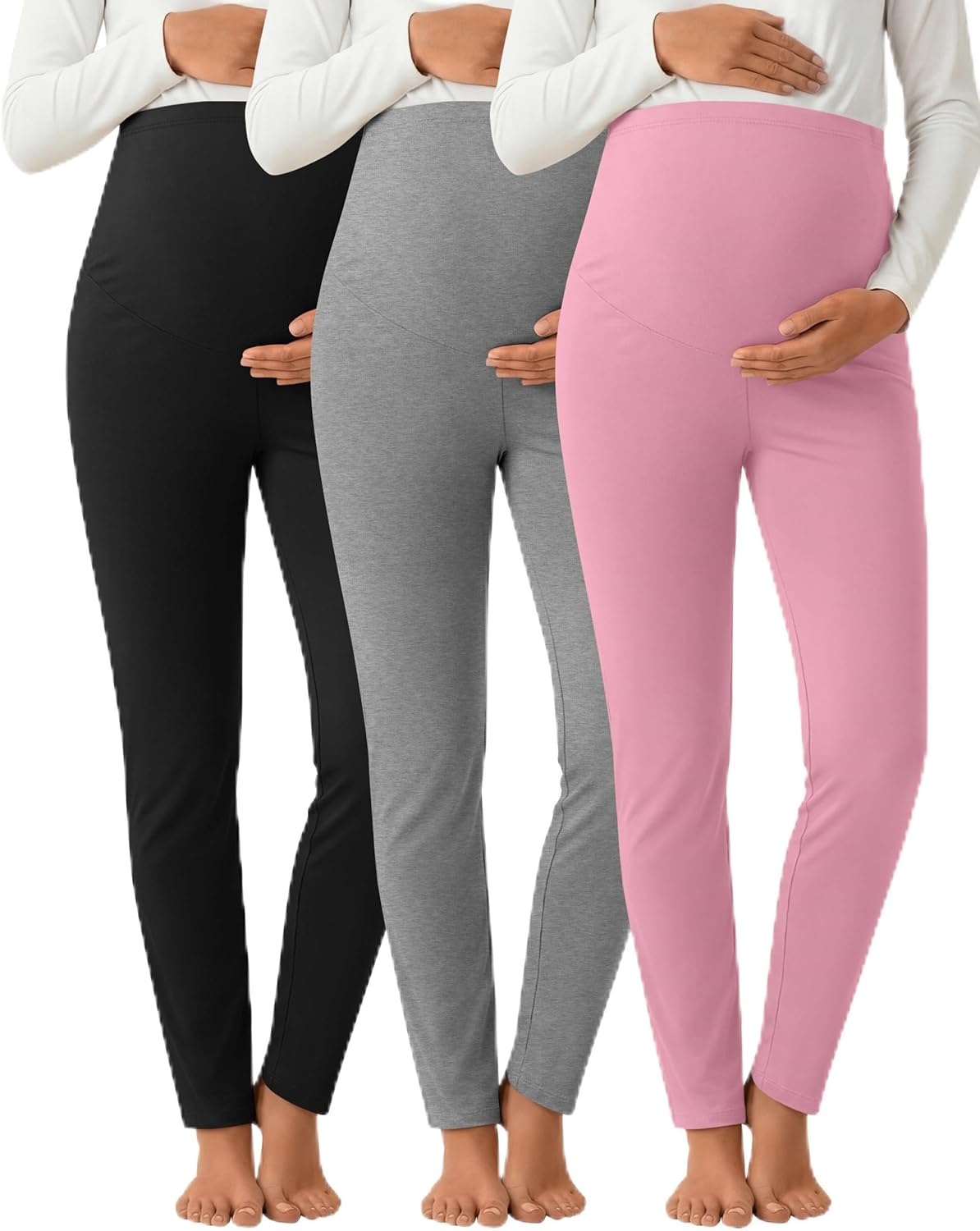 3 Pack Women's Maternity Pants Over The Belly Lightweight Stretchy Pregnancy Lounge...