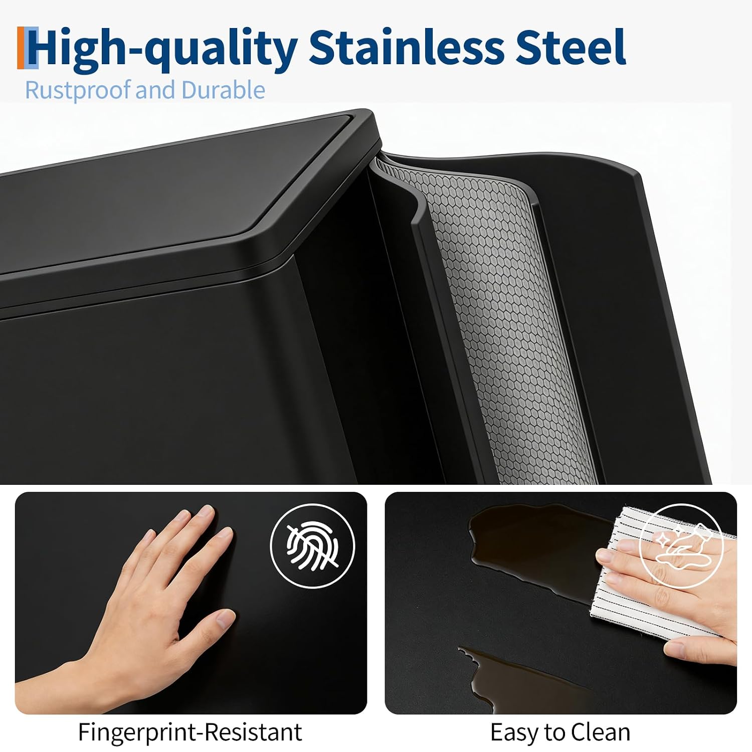 Dual Compartment Stainless Steel Kitchen Trash Can 40L (2 x 20L) – Soft-Close Lid – Removable Odor-Resistant Inner Buckets – Fingerprint Proof –Recycling Bin for Home, Kitchen, Office, Black