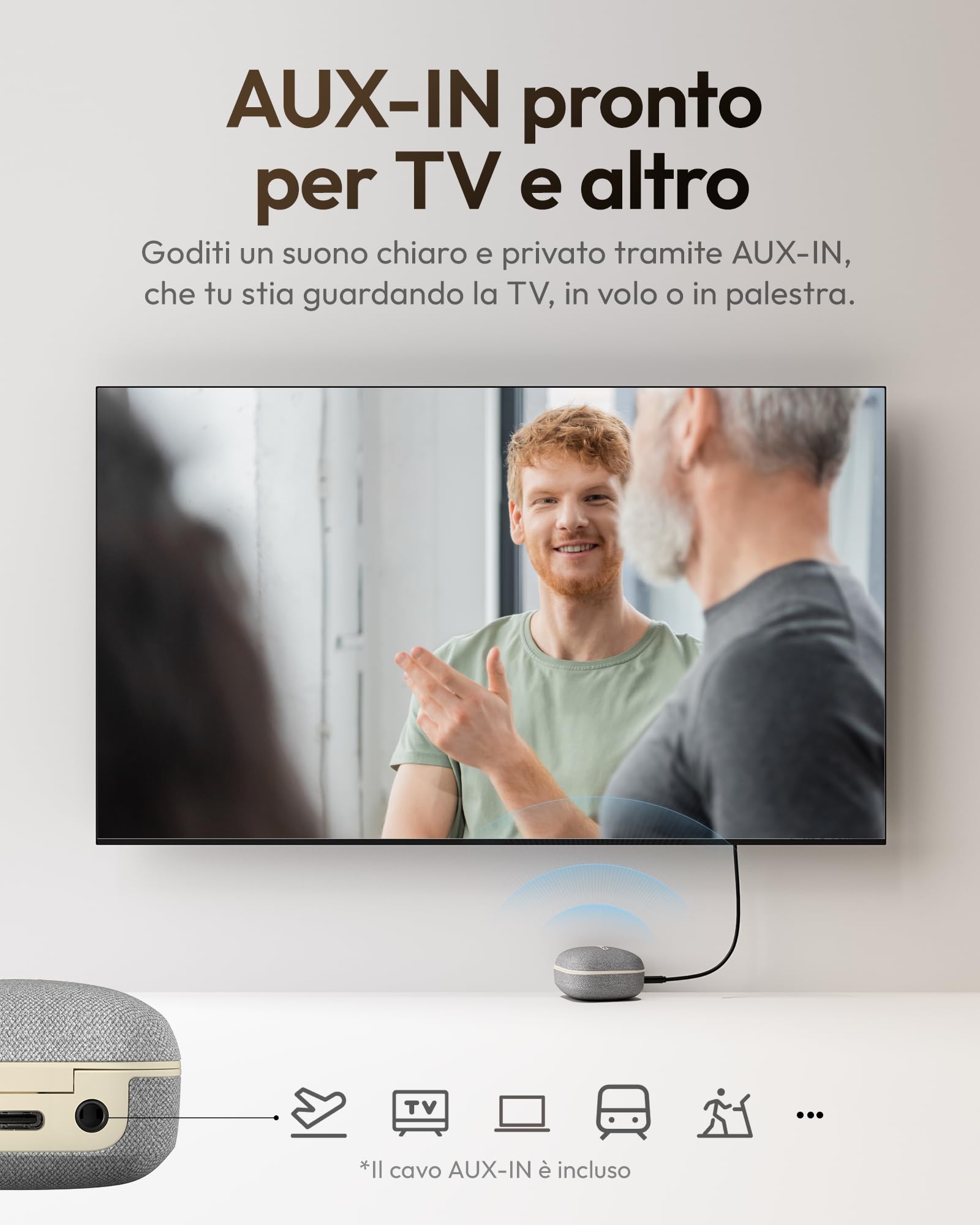 Wave Lite Amplificatore del Suono con App Control & AUX-IN, Potenziamento Vocale 40dB per Anziani, IA Riduzione Rumore, 3 Anni di Garanzia e Supporto, 8 Paia di Gommini