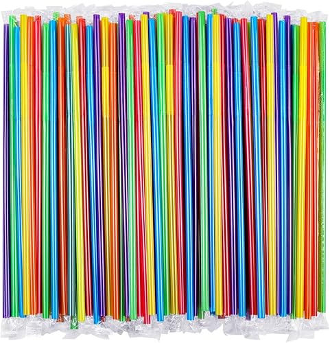300 pajitas de plástico flexibles y coloridas, (envueltas individualmente), pajitas flexibles desechables, (9.45 pulgadas de largo y 0.23 pulgadas