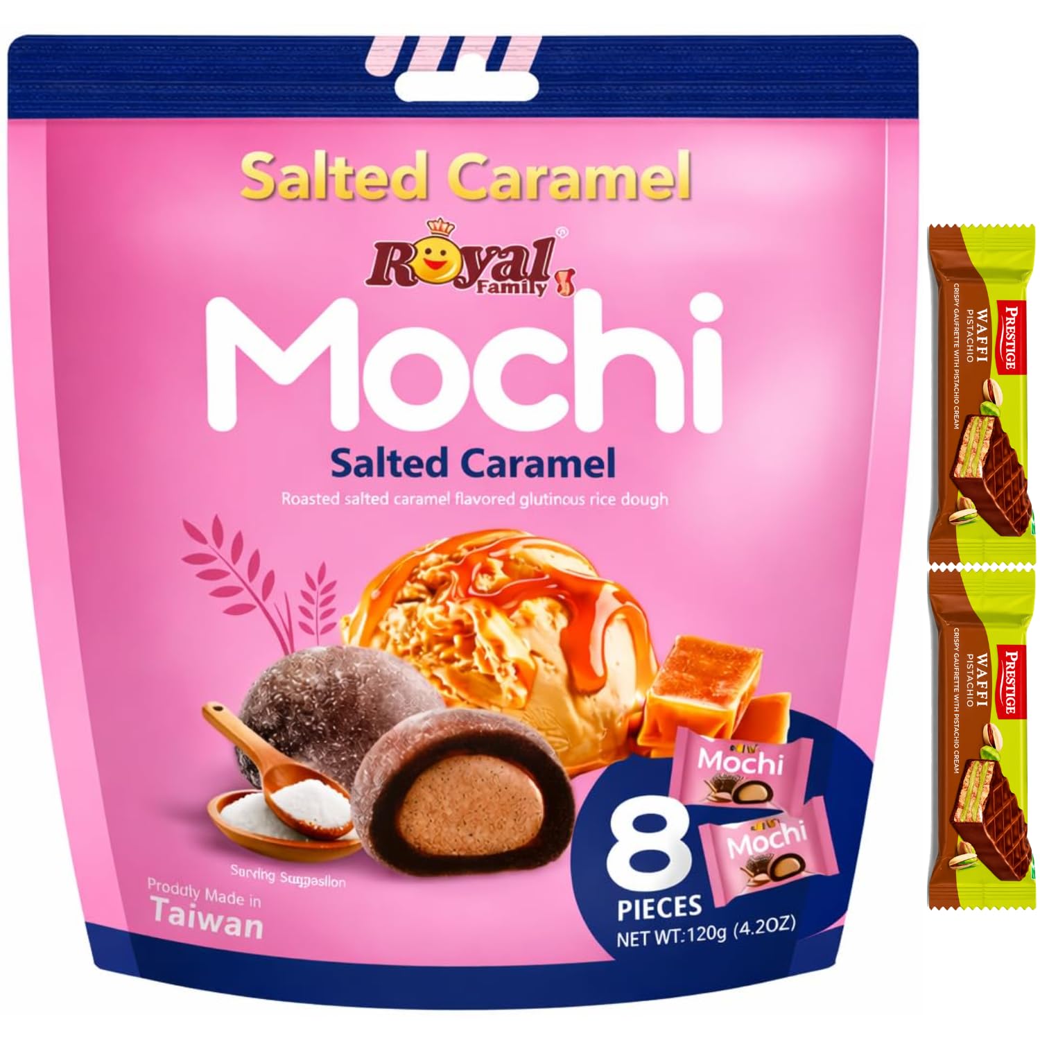 Royal Family Mochi Salted Caramel 120g By COUGAR | Soft & Chewy Japanese-Style Rice Cake | Filled with Rich Salted Caramel Creme | 8 Pieces | Made in Taiwan | No Artificial Colors or Flavors | Premium Dessert Snack for All Ages | Sweet & Salty Treat – (Imported-Taiwan)-picture-17