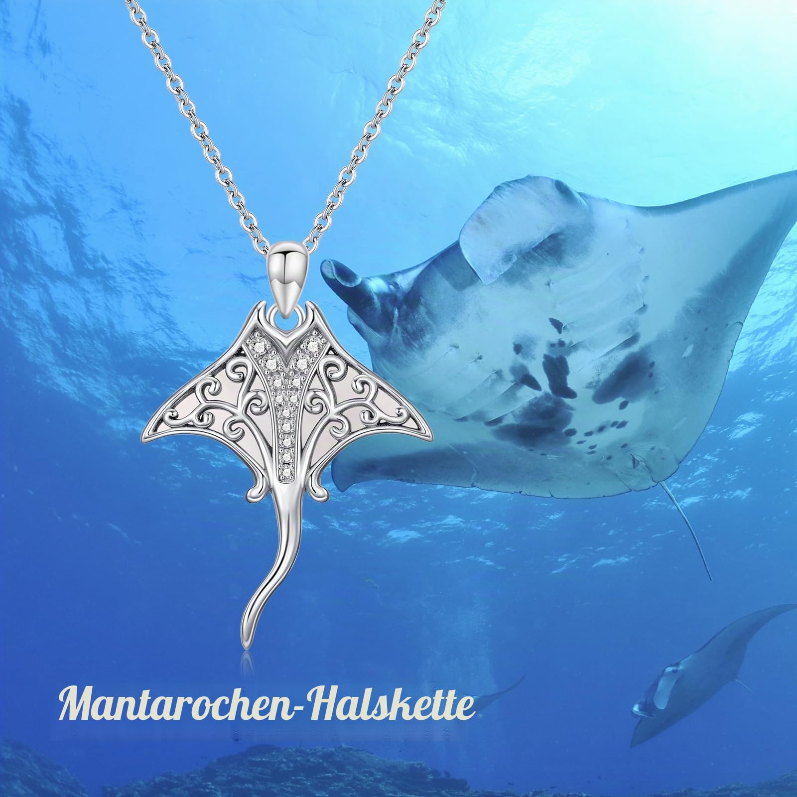ONEFINITY Ocean Kette 925 Sterling Silber Rochen Manta Rochen/Seepferdchen/Wal/Meerjungfrau Anhänger Halskette Schmuck Geschenk