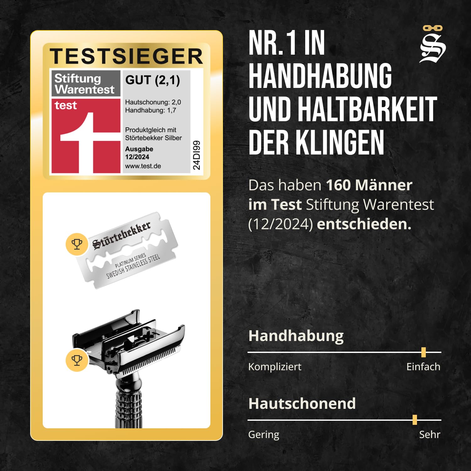 Störtebekker® Premium Rasierhobel Herren Hamburg - Rasierset mit 10 Rasierklingen & Leder-Etui - Nassrasierer Herren inkl. Reise-Etui mit Spiegel - *TESTSIEGER* Stiftung Warentest (12/2024)