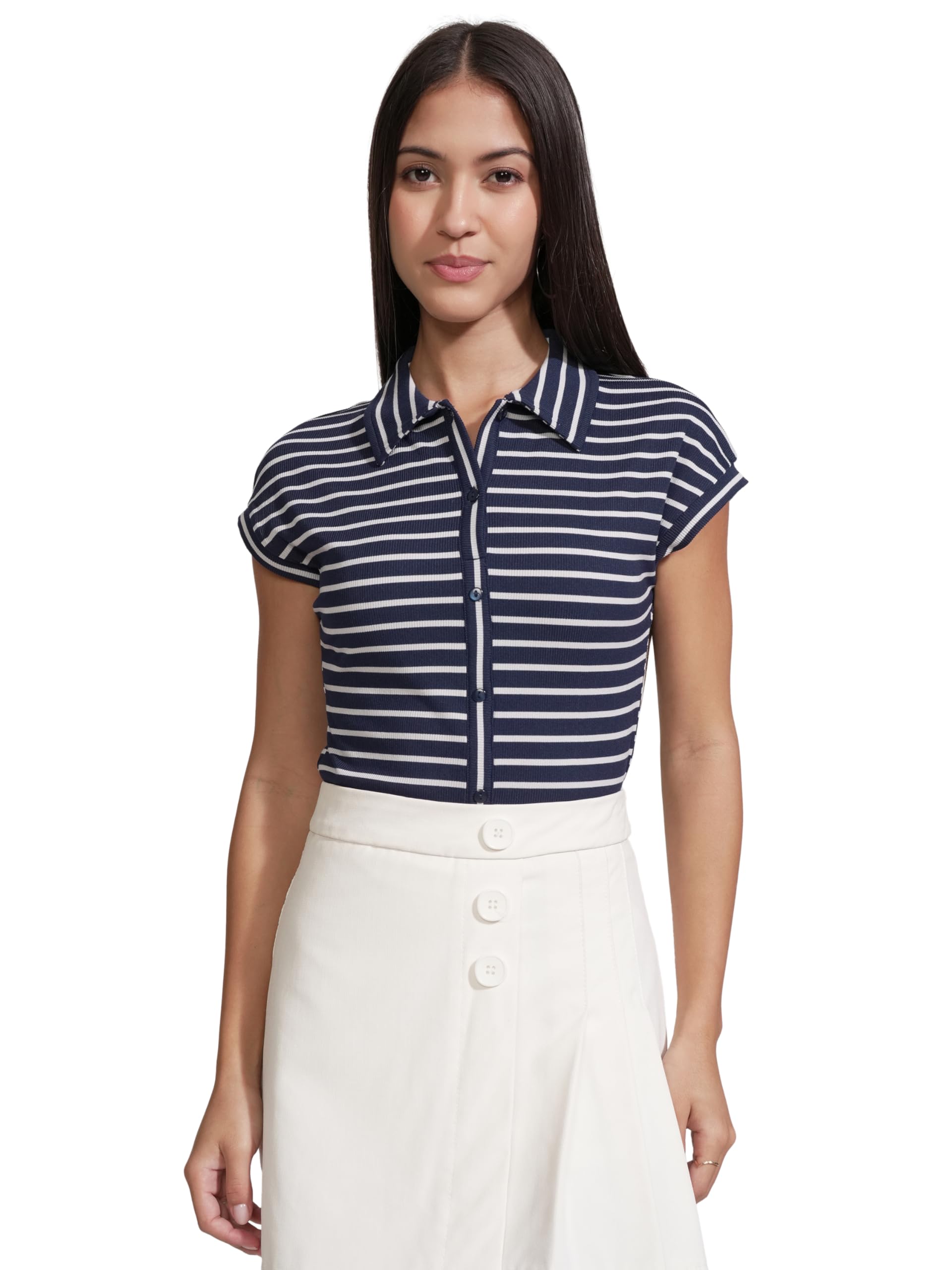 Women SHIRT COLLAR Bodysuit TTBT000161 NAVY/WHITE S-image-22