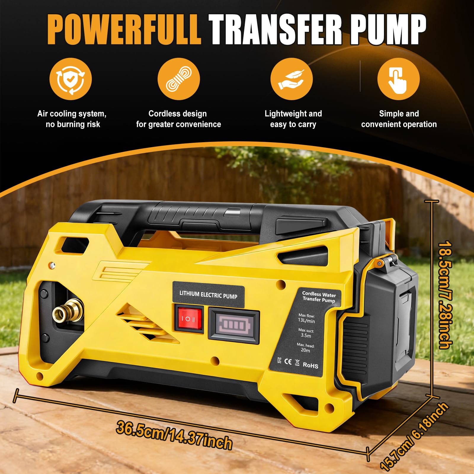 Pompa dell'acqua compatibile con batteria DeWalt da 20 V, senza fili, pompa elettrica autoadescante per casa, piscina, camper, giardino, vasca idromassaggio, stagno acquario (senza batteria)
