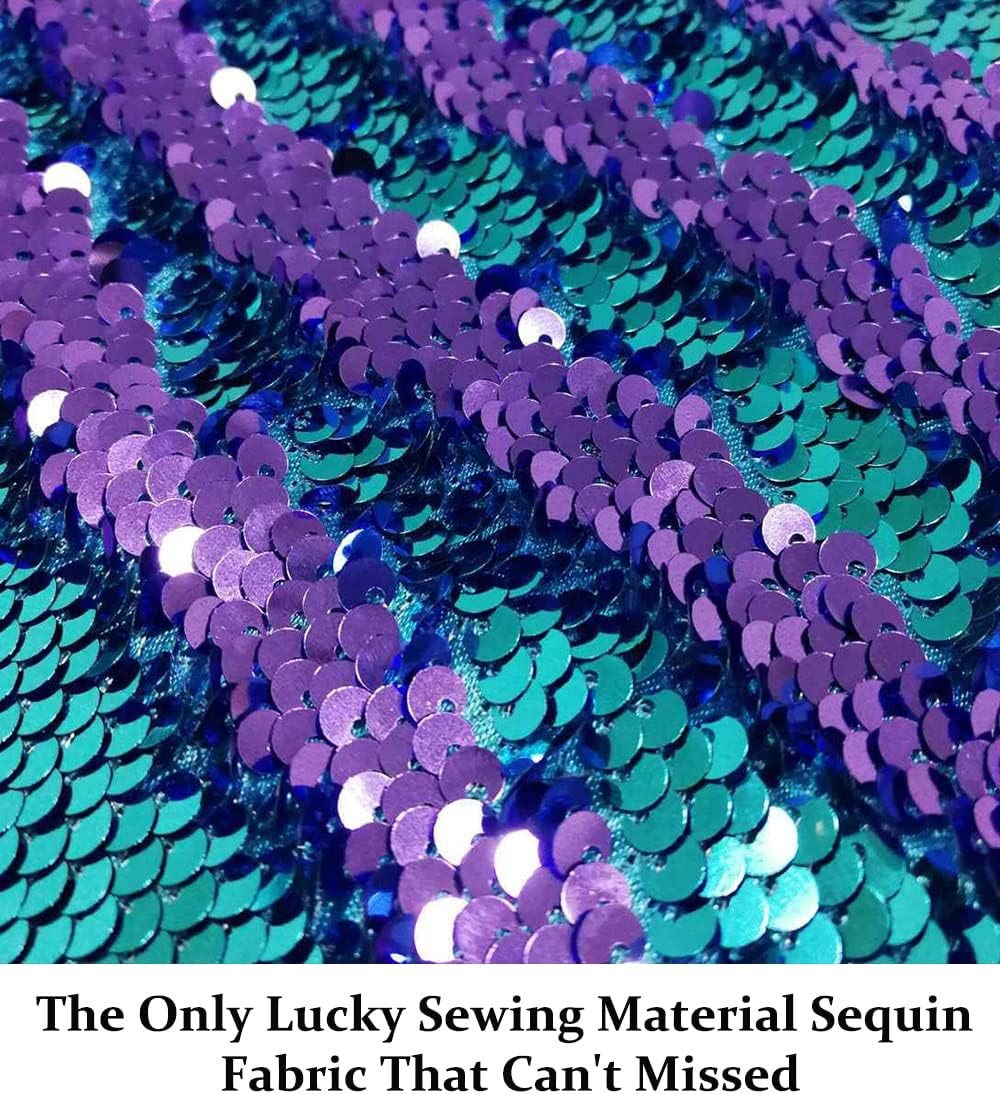 DUOBAO Sequin Fabric Reversible by The Yard Turquoise to Lavender Sequins Mermaid Sequence Material Fabrics Backdrop for Pictures Teal