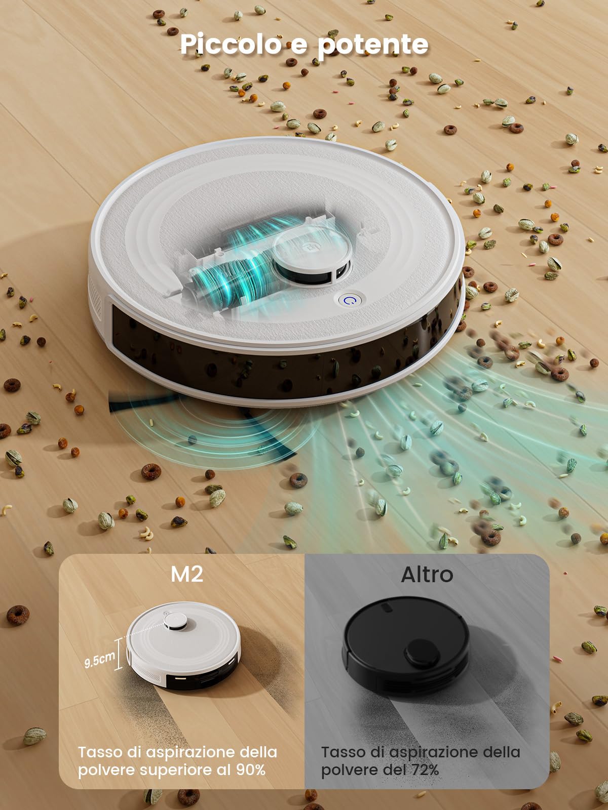 LEFANT M2 Robot Aspirapolvere Lavapavimenti Con Mappatura,Aspirazione 6000 Pa,Navigazione Laser Tecnologia PSD Avoidance,Pulizia Personalizzata,Autonomia di 160 minuti,Controllo tramite APP/Alexa/WiFi