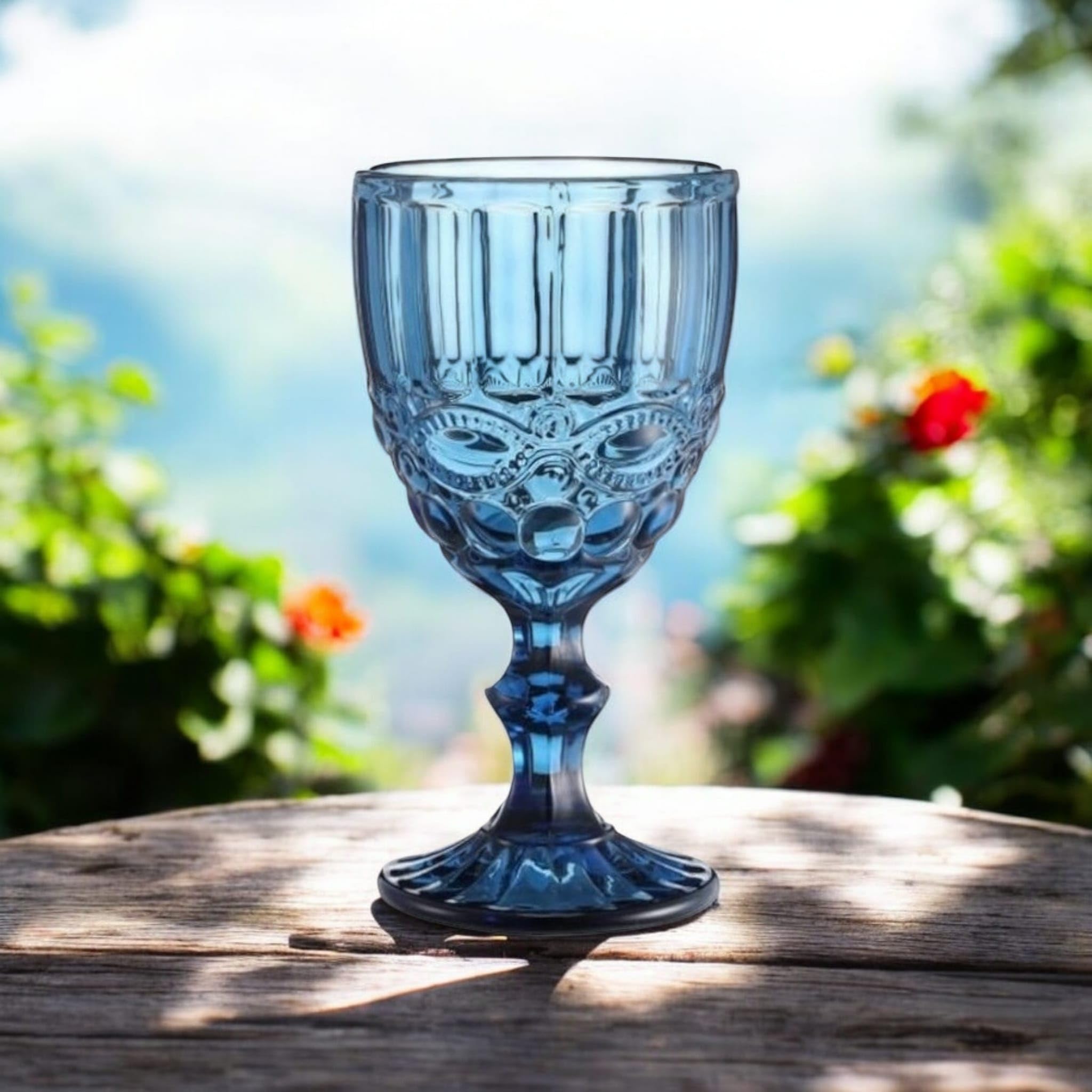 Lot De 6 Verres à Vin Vintage Colorés Gaufrés (Nœud/Turquoise/250 Ml) - Parfaits Pour Mariages, Champagne Et Occasions Festives