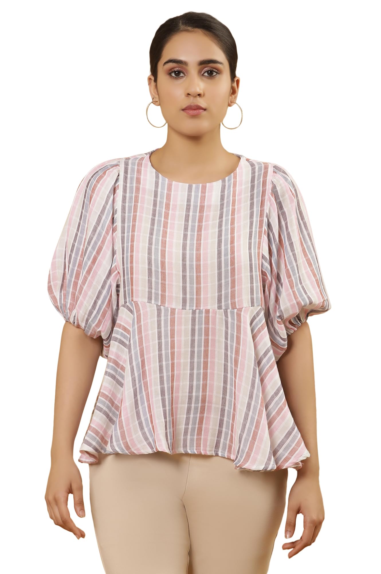w for woman Multicolour Striped Print Cotton Straight Top-picture-20