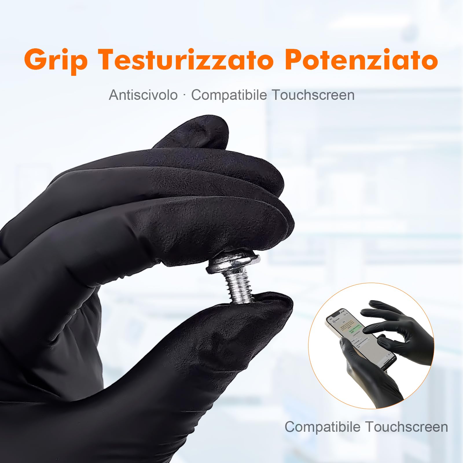 GRIFEMA Guanti in Nitrile Neri 100 Pezzi Taglia, Monouso Senza Polvere e Lattice, Uso Alimentare, Cucina, BBQ Pulizie, Tatuaggi, Bellezza, Alta Sensibilità Tattile, Effetto Seconda Pelle, EN 455/374-M