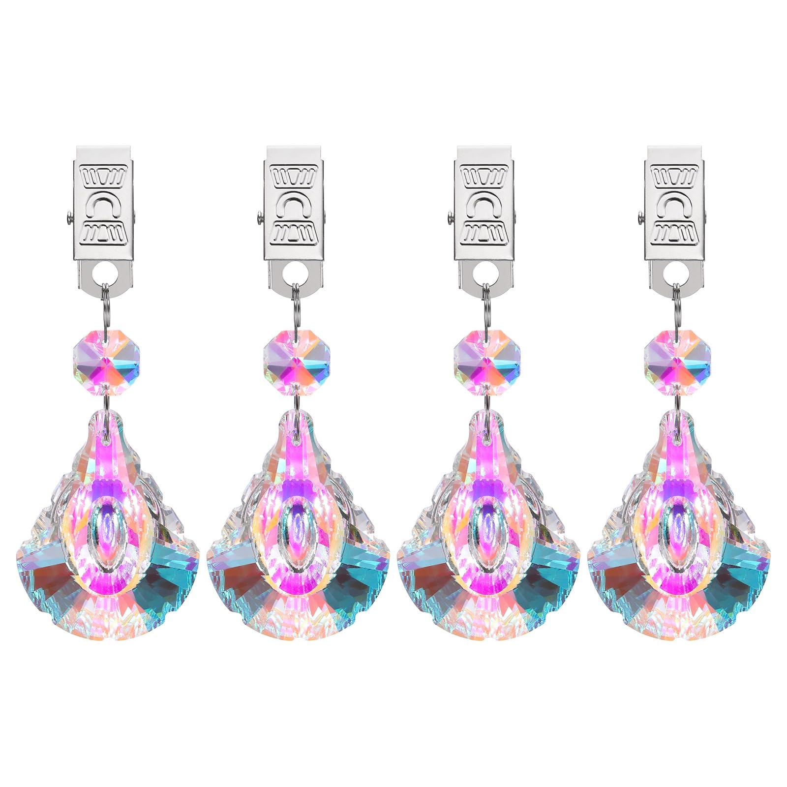 sourcing map 4Pcs Tablecloth Weights, Crystal Table Cover Weights with Metal Clips, Clear Small Scallop Shape Pendant Curtain Weight for Outdoor Picnic Garden Table Decoration(AB Color)