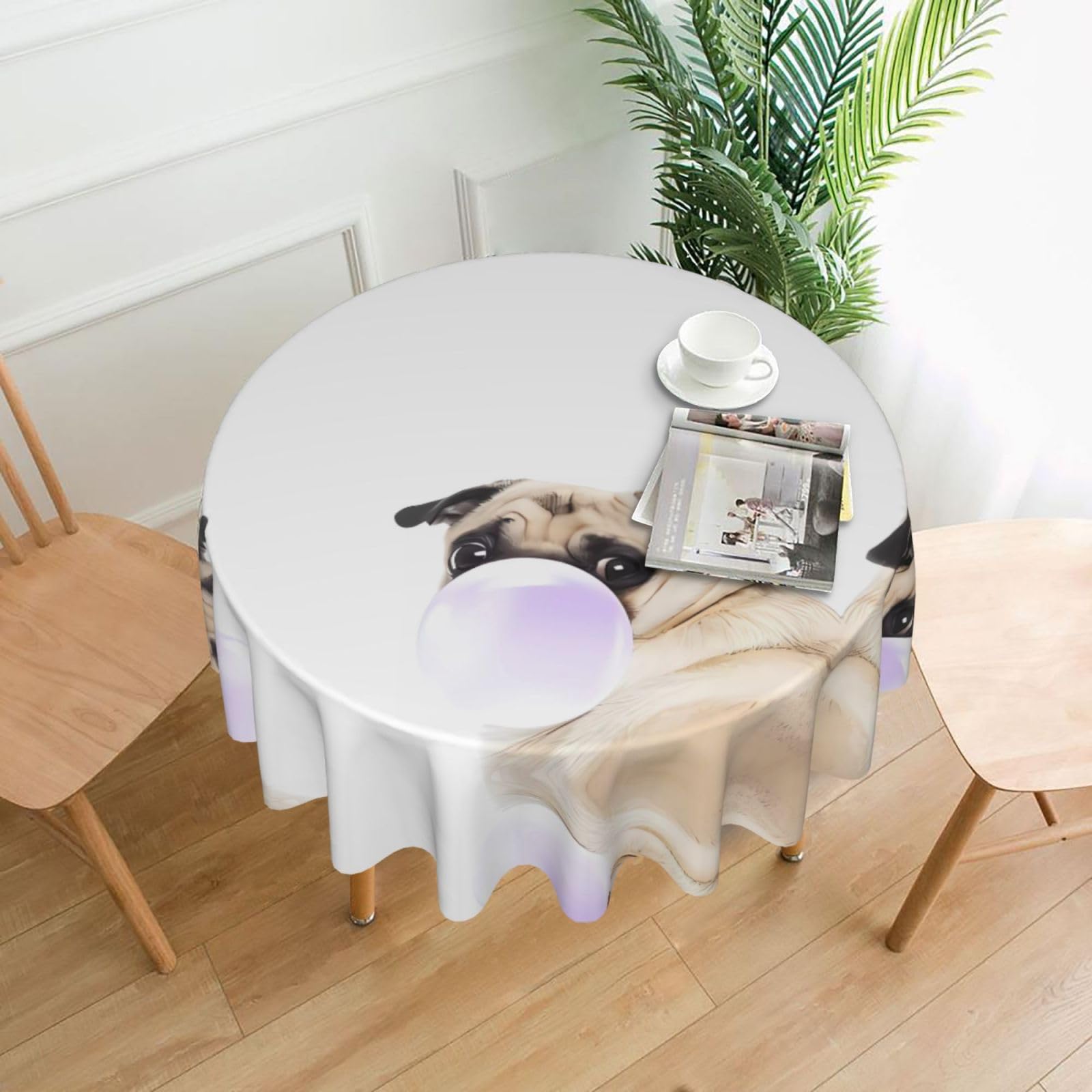 MROWYC pug dog Printed Practical Round Tablecloth, Durable, Suitable for Home, Restaurant, Hotel, Gathering, and Decorative Table Covers