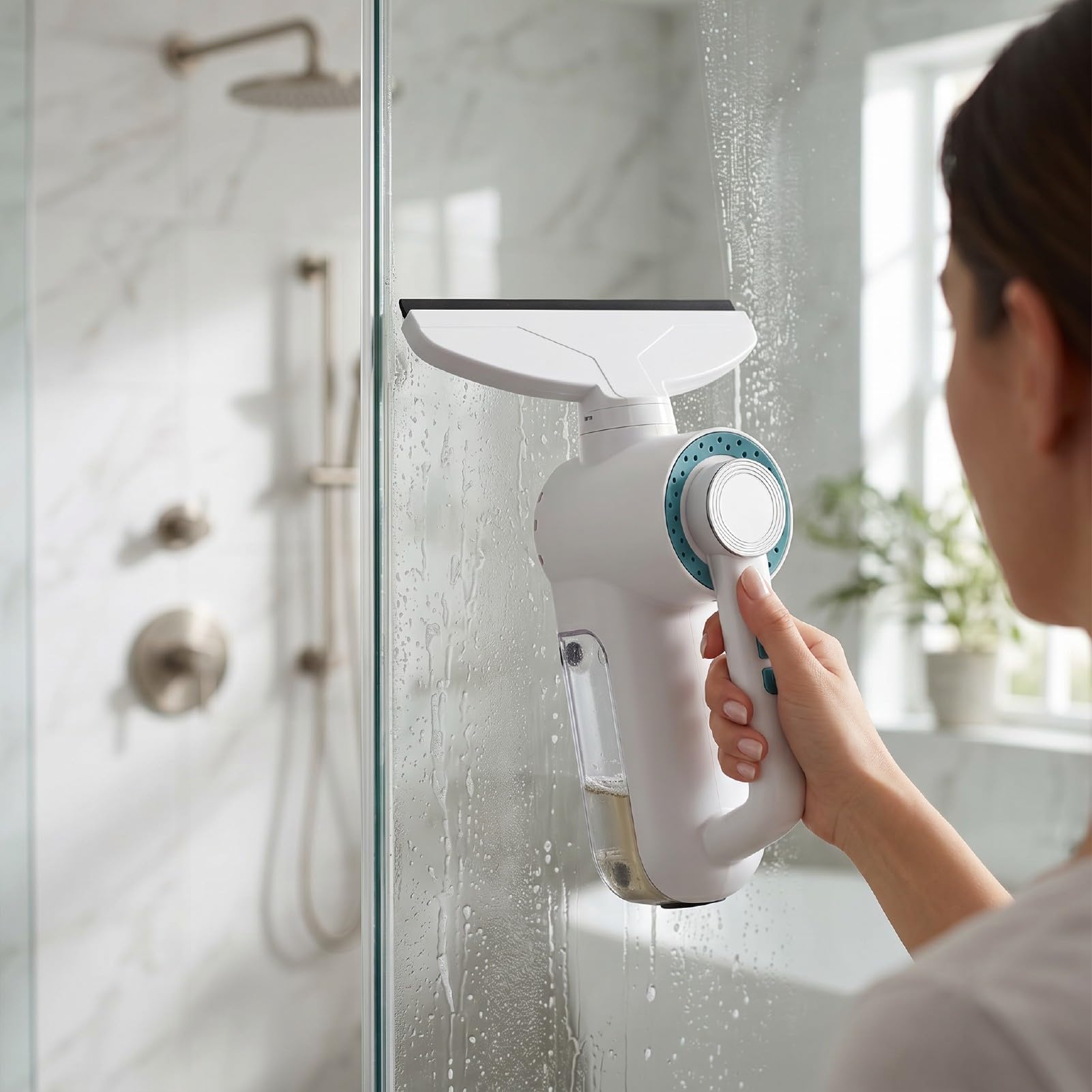 Aspiradora inalámbrica 4 en 1 para ventana, escobilla de ventana recargable con función de pulverización, 20000 RPM con pantalla LED de batería para vidrio, ventana, espejo
