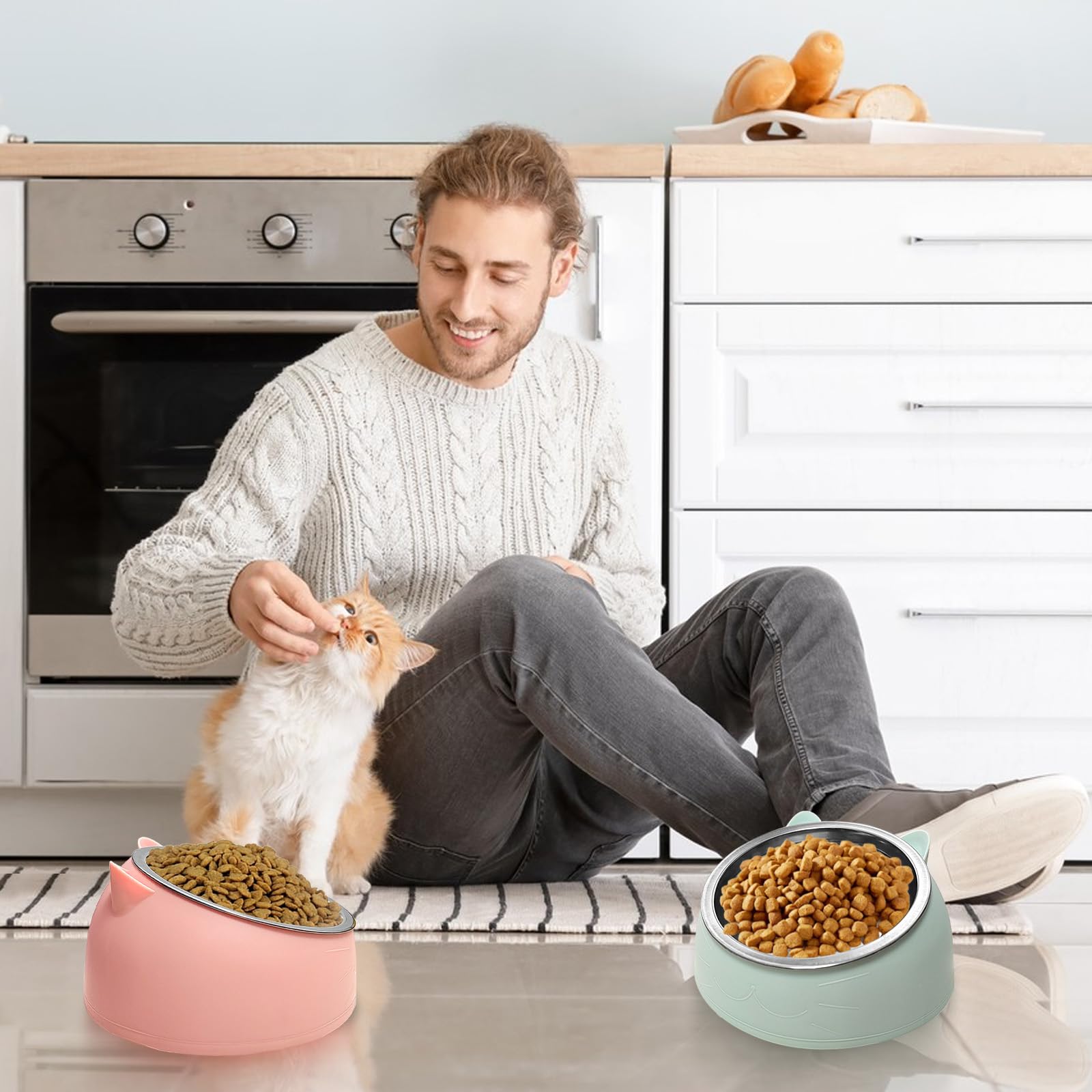 7 ciotole per cibo per gatti in acciaio inox inclinato per cani di piccola taglia rialzati a 15° piatto per animali domestici per gattini cuccioli antiscivolo rimovibile in acciaio inox ciotola per