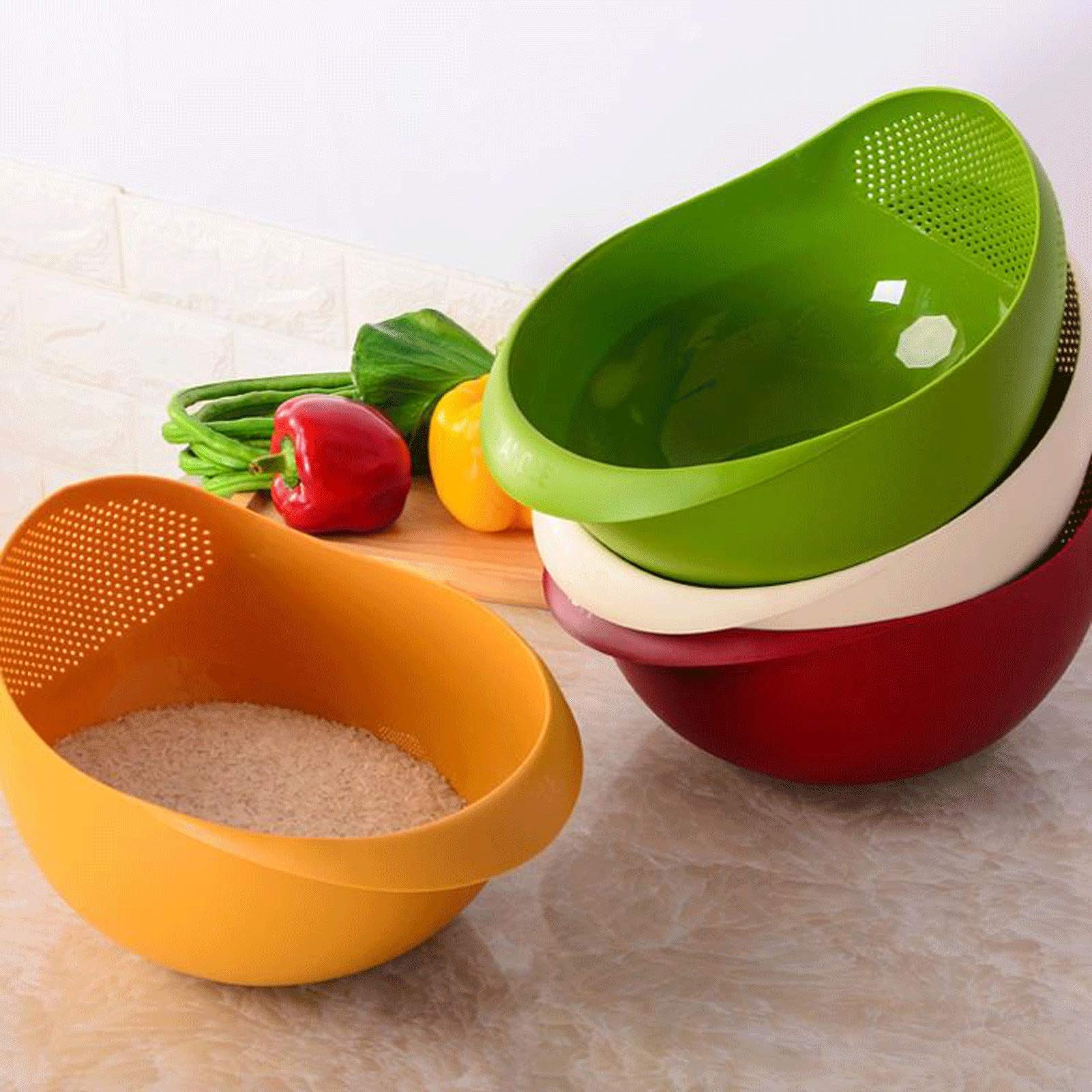 Cesta de colador Columnía de lavado de arroz/canasta Baneta de lavado de plástico grande y grueso for lavar frutas verduras Cestas de almacenamiento de fideos Placa de fruta Cesta de colador de cocina