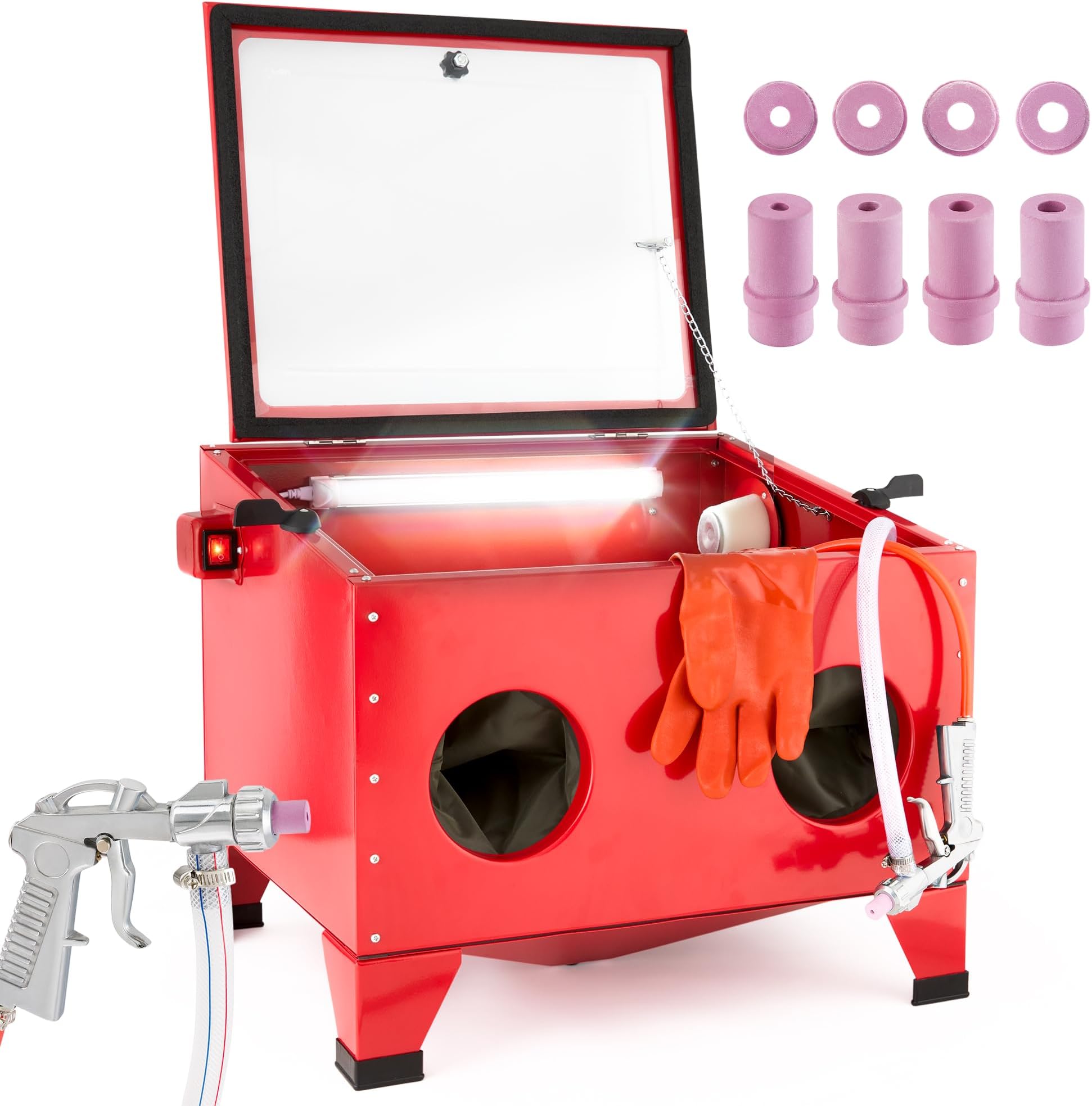 Arebos Sand Blasting Cabinet 90L | Sand Blasting Machine | Sand Blaster Kit incl. Blasting Gun with 4 Ceramic nozzles | Work Gloves | Viewing Window + 5 Replacement foils