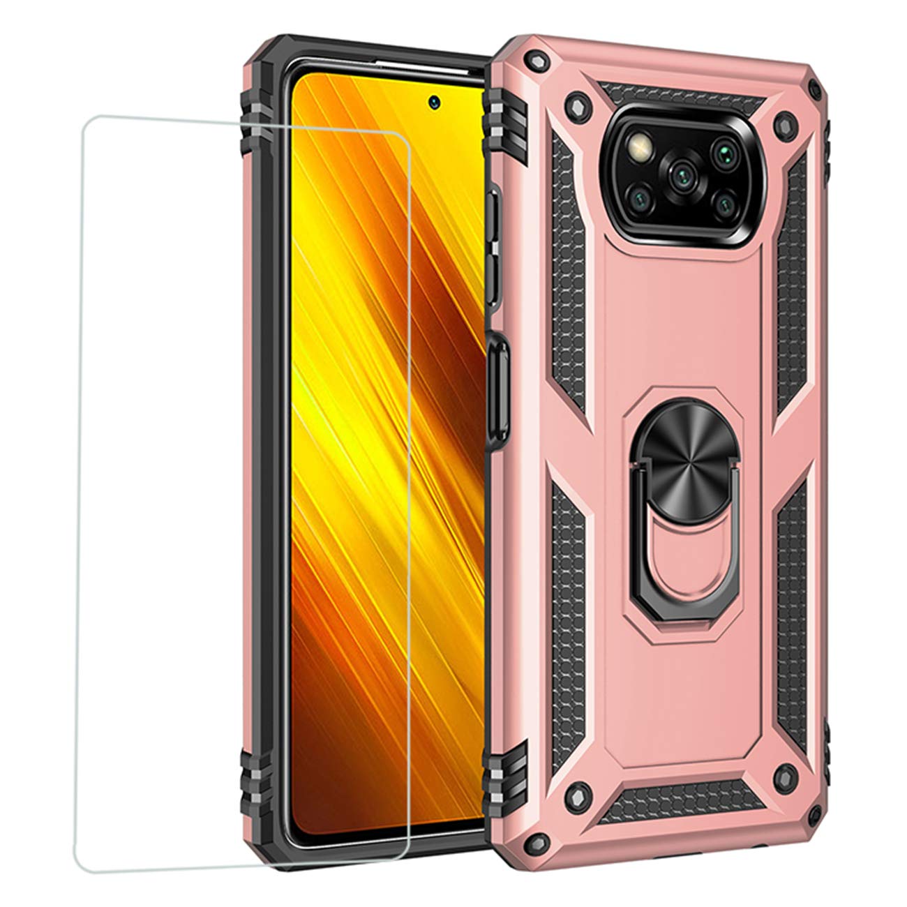 Joytag compatibles para Funda Xiaomi Redmi 9，Carcasa +Cristal Templado Silicona TPU 360 Grados Anillo Giratorio magnético Soporte Caja del teléfono del Coche-Negro — view 27