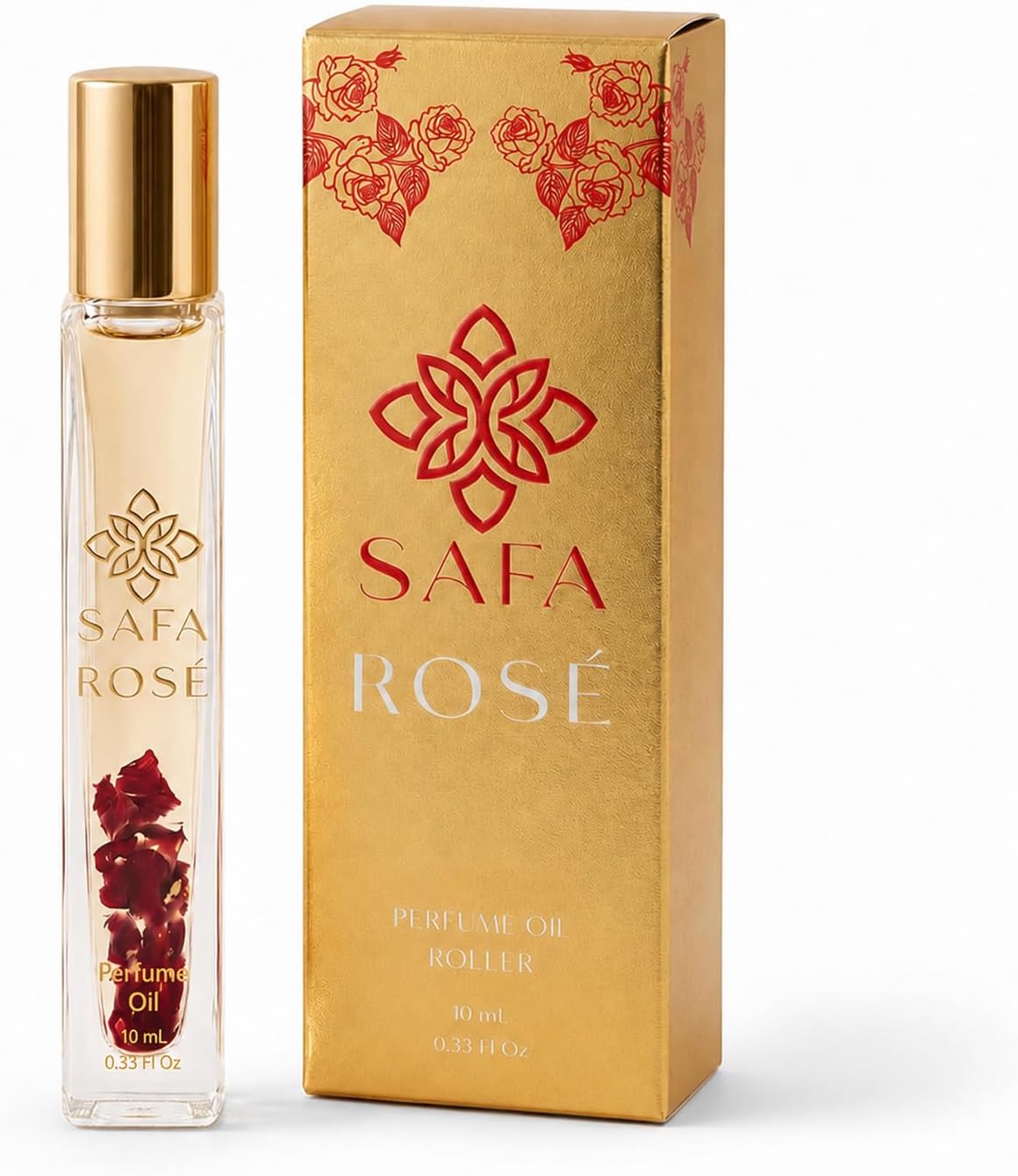 Rosé Organic Rose Oil Perfume Roller | Bulgarian Damask & Indian Rose Petals | 10 mL Long Lasting Perfume Oil for Women & Men | Alcohol Free & Non Toxic