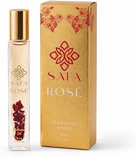 SAFA Rosé Organic Rose Oil Perfume Roller | Bulgarian Damask & Indian Rose Petals | 10 mL Long Lasting Perfume Oil for Women & Men | Alcohol Free & Non Toxic