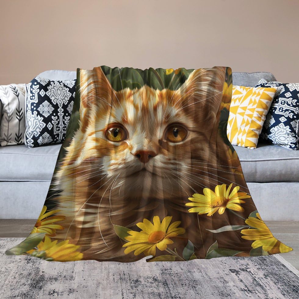 Couverture chat anti froid plaid en flanelle pelucheuse pour réchauffer lit et fauteuil