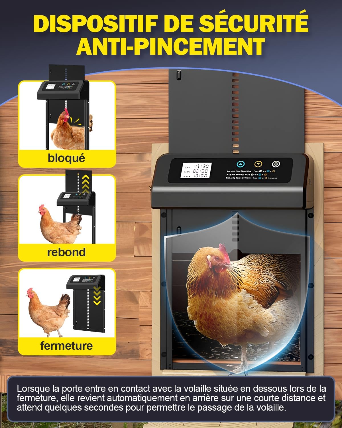 Lorrtta Porte Poulailler Automatique avec Écran LCD, Système Anti-Pincement, Résistant Aux Intempéries, Ouverture Verticale, Aluminium, IPX5, Installation en 3 Minutes, Petit Poulailler, Grande Ferme