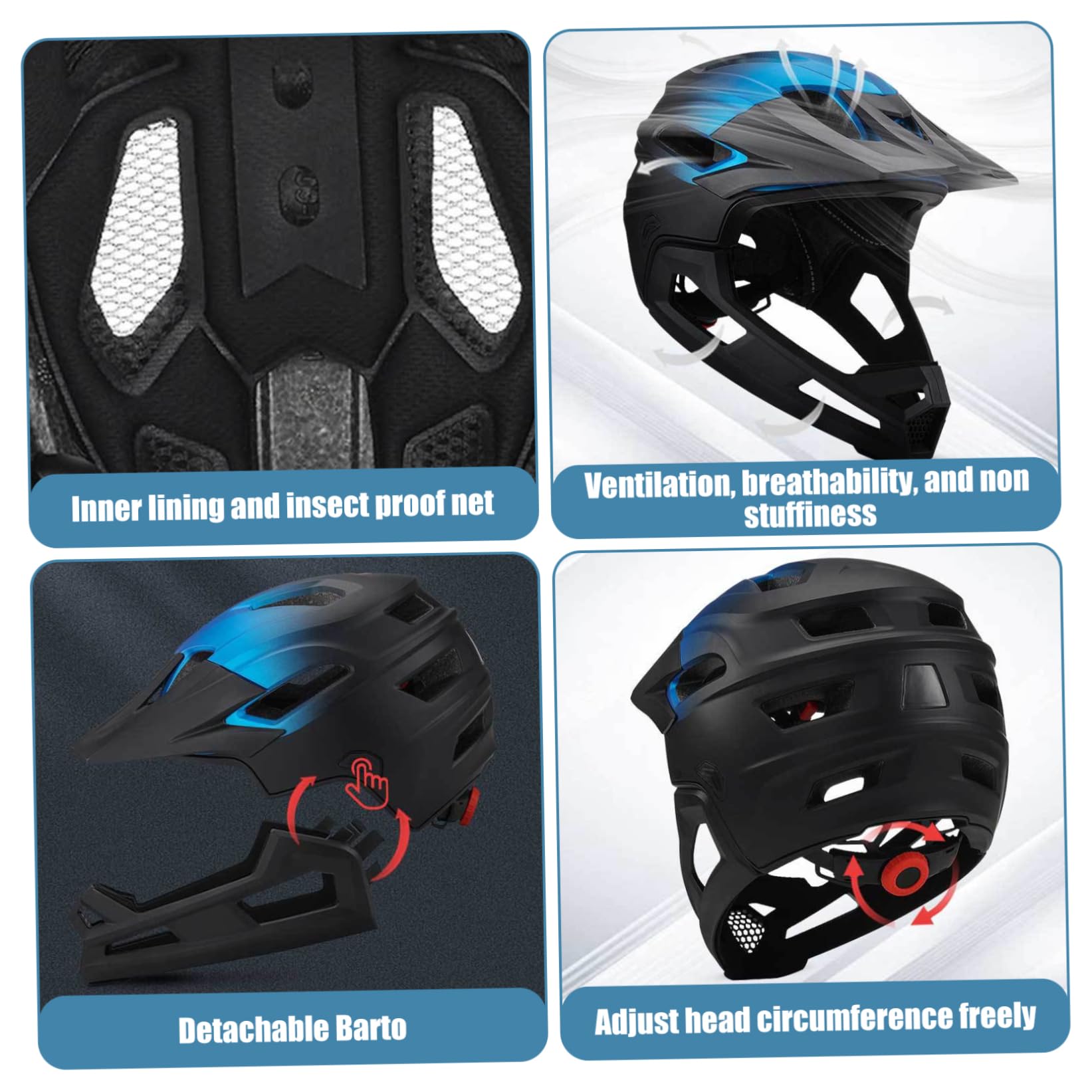 Casco de Bicicleta de montaña, Integral, extraíble y Ajustable, con Red antiinsectos, Transpirable y con absorción de Impactos, para Exteriores, Integral, para Adultos, BMX.