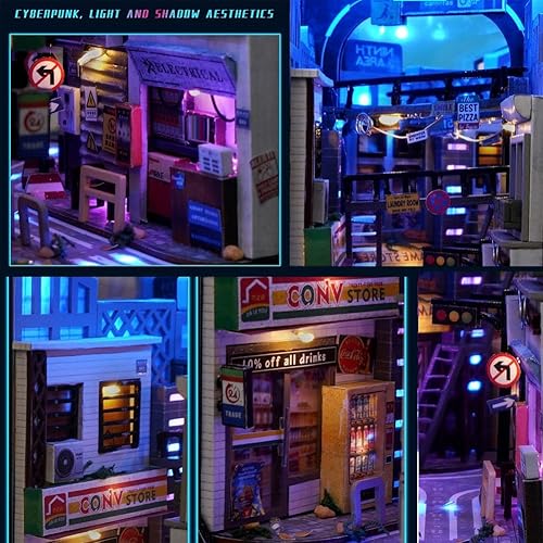 Miniatura 6 de Kit de rincón de libros, kit en miniatura de casa de muñecas, decoración de inserción de estantería, rompecabezas de madera 3D, kit en miniatura