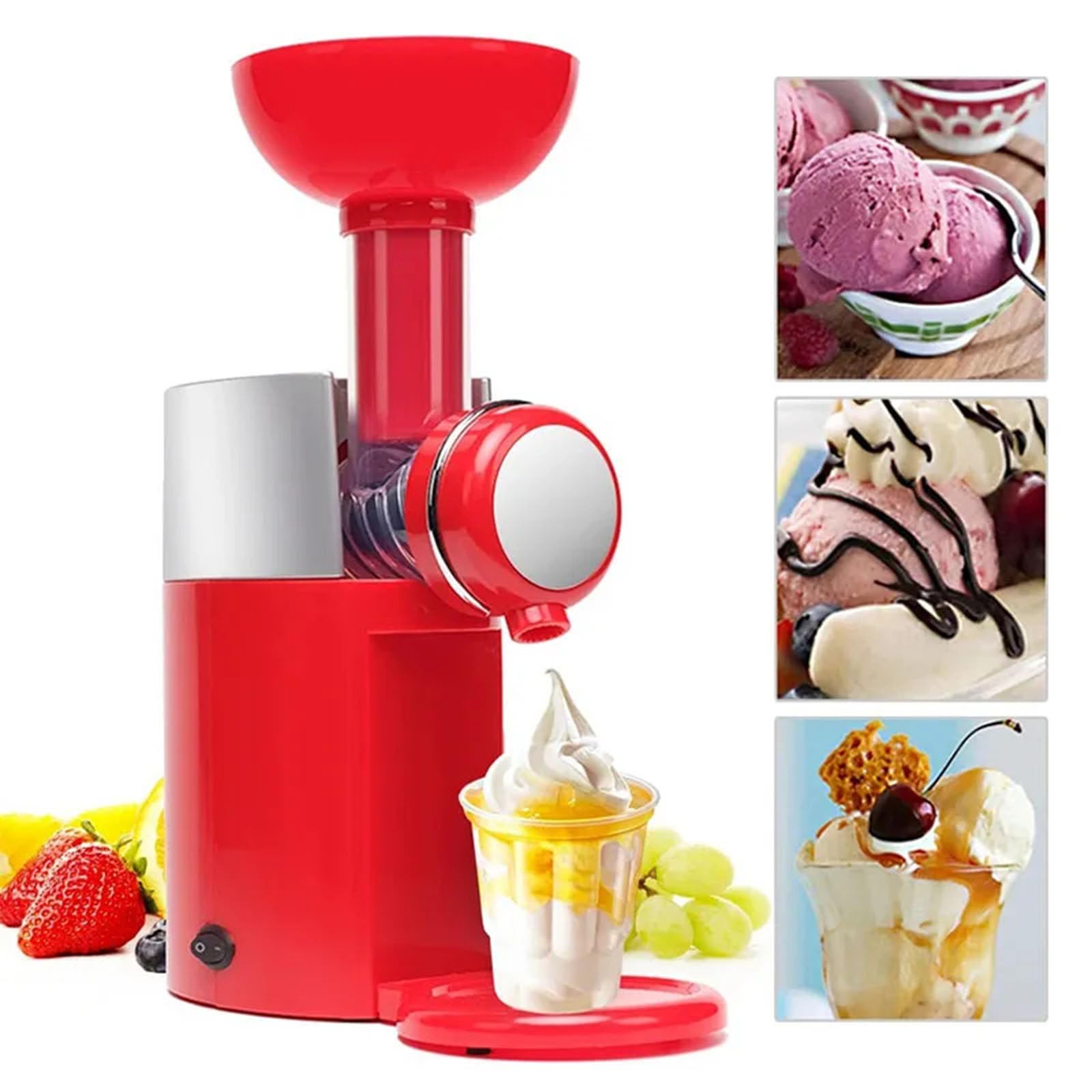 ZHJOPP Portable Automatic Frozen Dessert Maker for Homemade Ice Cream and Popsicles (Red)