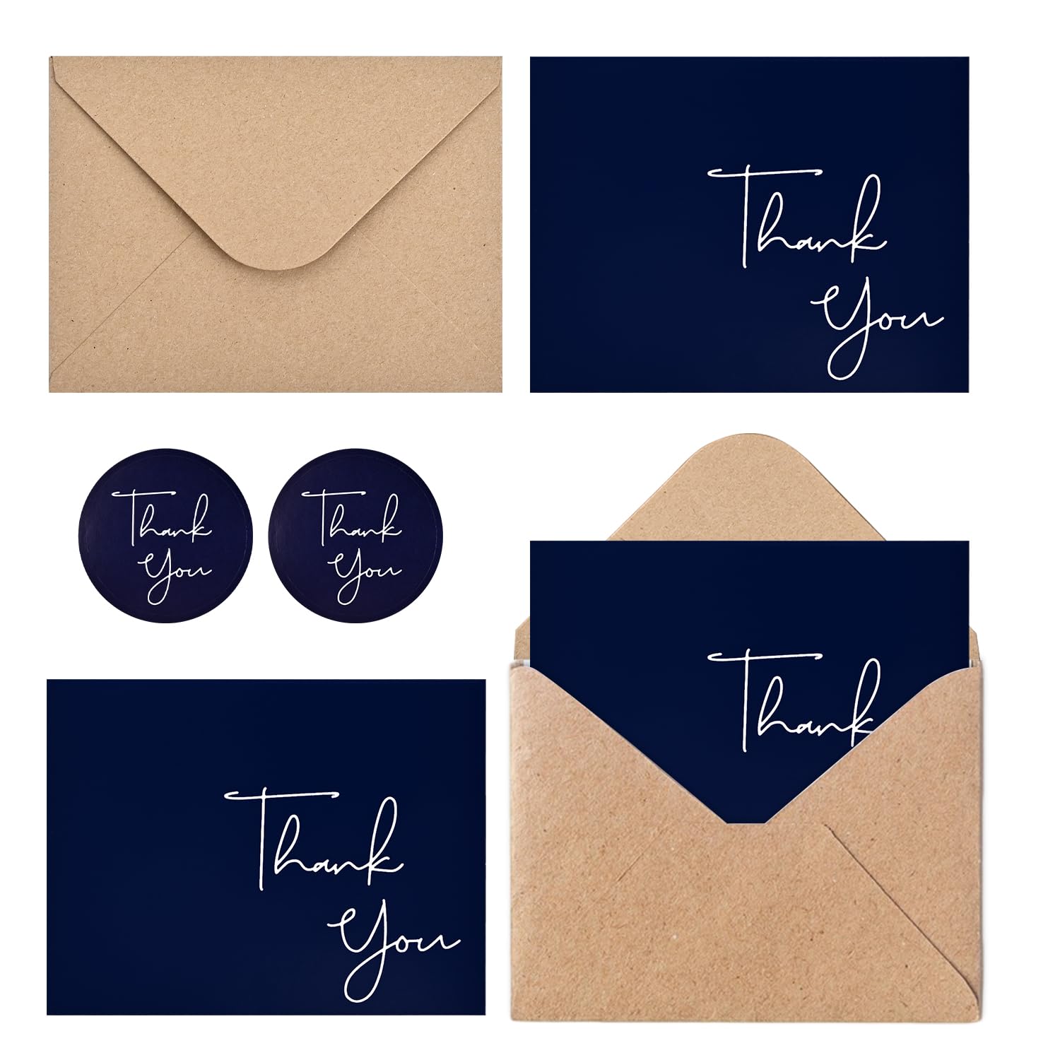 Thank You Cards 12 Pack Navy Blue with Envelopes and Stickers, Elegant Gold Foil Blank Greeting Cards, Classy Business Thank You Notes for Wedding Baby Shower Graduation