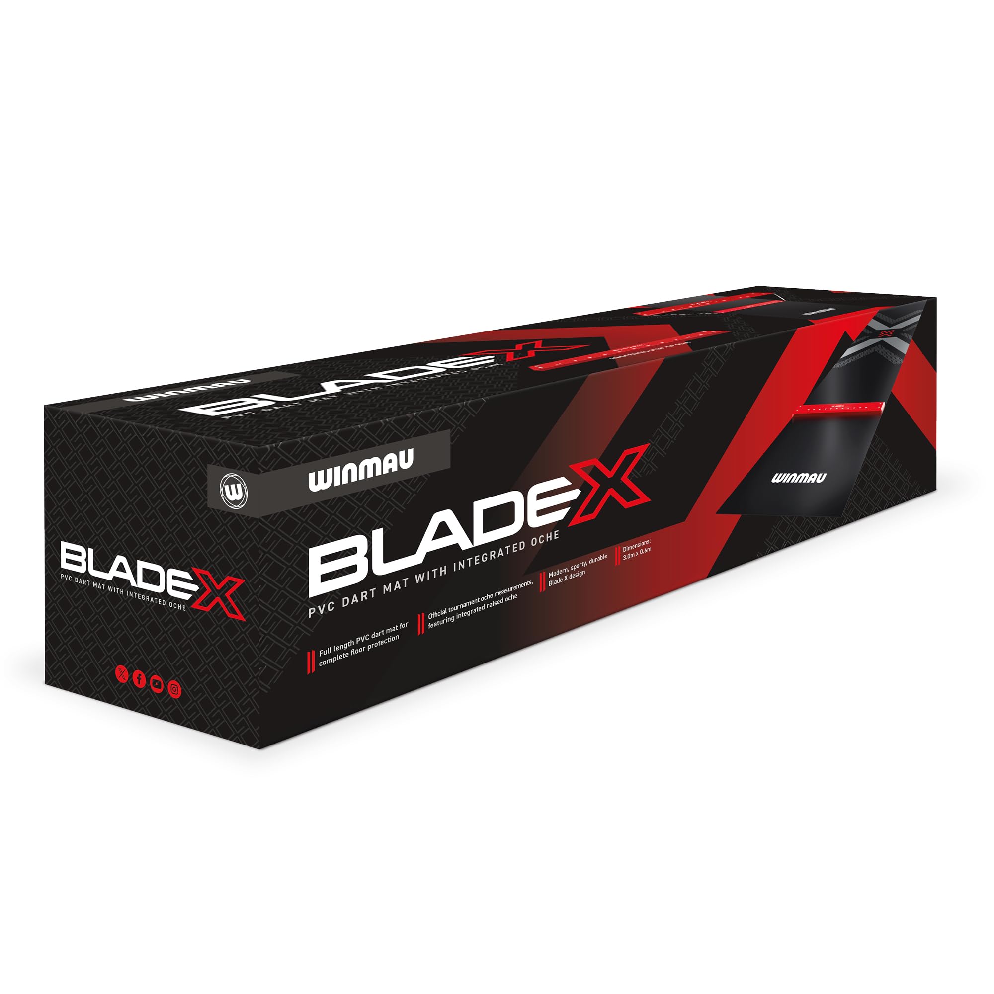 WINMAU Blade X Pro Zone Precision Tapis de fléchettes en PVC avec ligne de fléchettes surélevée intégrée – Longueur totale – Design noir élégant – Accessoire professionnel – Tapis de fléchettes
