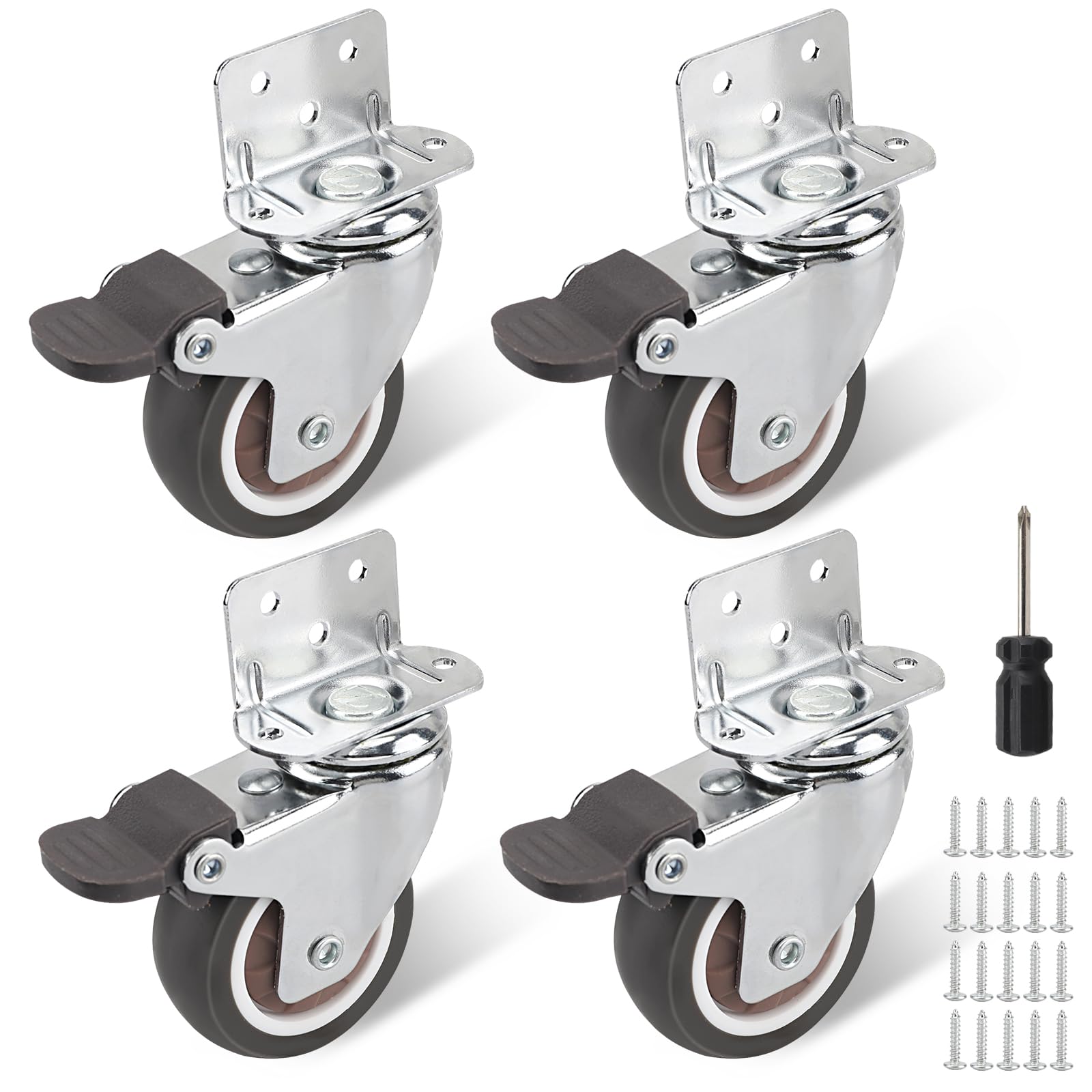 Furniture Castors Set of 4 with Brake, 50mm Heavy Duty Swivel Wheels
