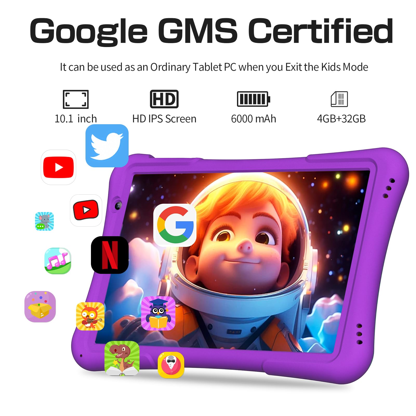 GOZZGEAR 10 inch Android 14 kids Tablets, 32 GB ROM, 6000Mah, Expandable 1024GB, Quad core Processor, Android Tablets HD IPS Screen, Child tablets, Dual Camera, Wi-Fi,Tablet PC, 2-Year Warranty,Purple — view 2