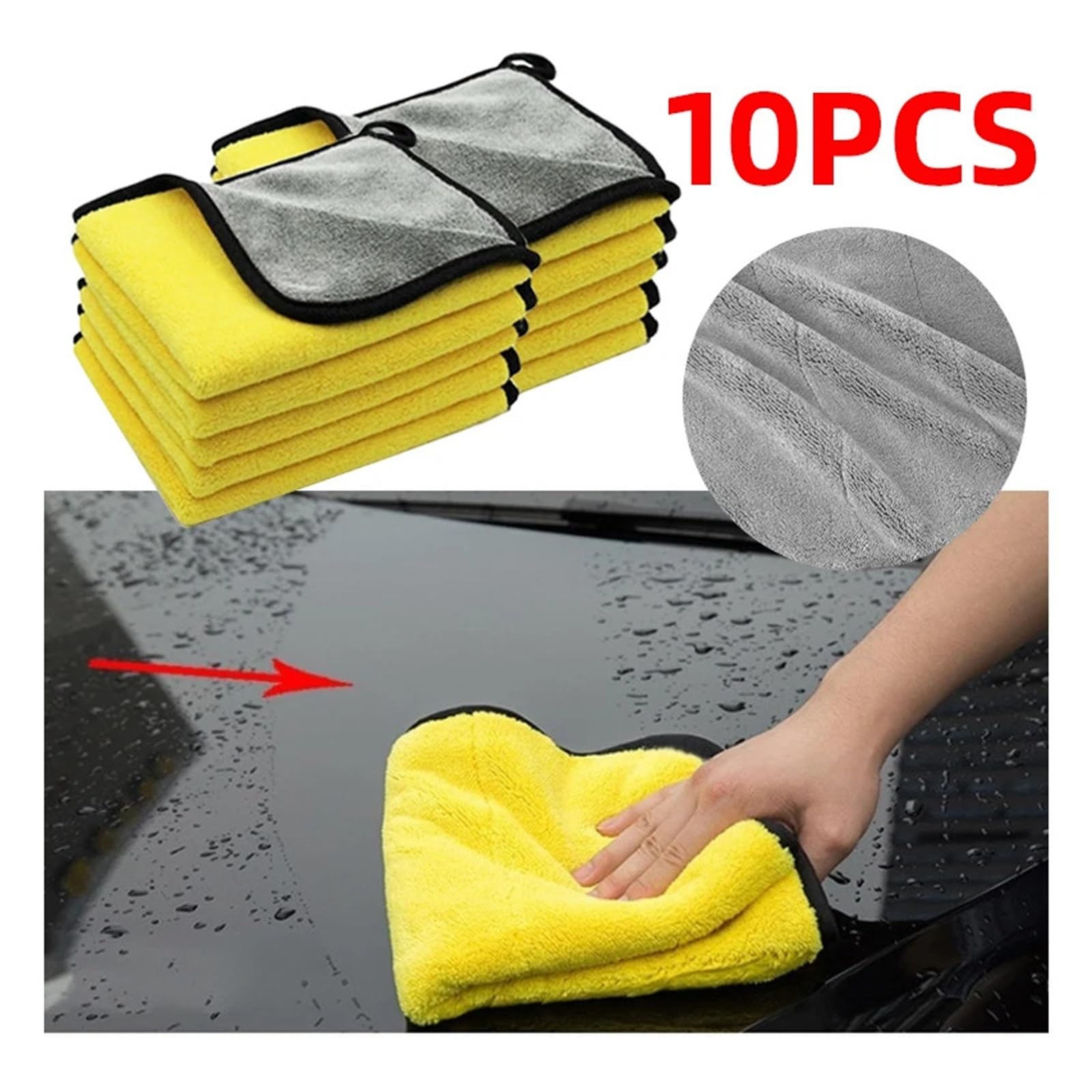 10Pcs Car Care Cleaning Cloths Microfiber Thicken Soft Drying Cloth Body Washing Towels Double Layer Clean Rags Polishing — view 2