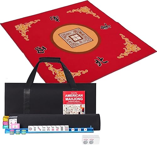 American Mahjong Juego de juego, 166 azulejos blancos de primera calidad, 4 bastidores de color todo en uno, 100 fichas, 1 indicador de viento,