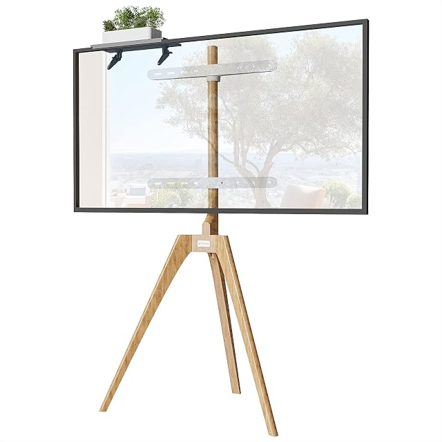 PUTORSEN Artistic Easel TV Floor Stand for TV 45-65 inch, Universal TV Stand Mount Tripod with Media Shelf, 45 degree Swivel, Load 88lbs and Max VESA 400x400mm