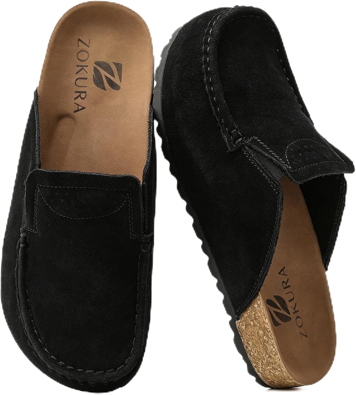 Women's Suede Clogs Cork Footbed Mules with Arch Support Slip On Shoes