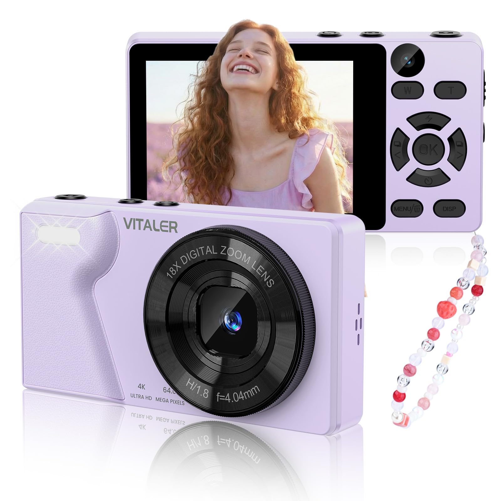 Vitaler Digitalkamera 64MP Fotokamera 4K mit Doppelobjektiv,Gehäuse aus Zinklegierung,2,8