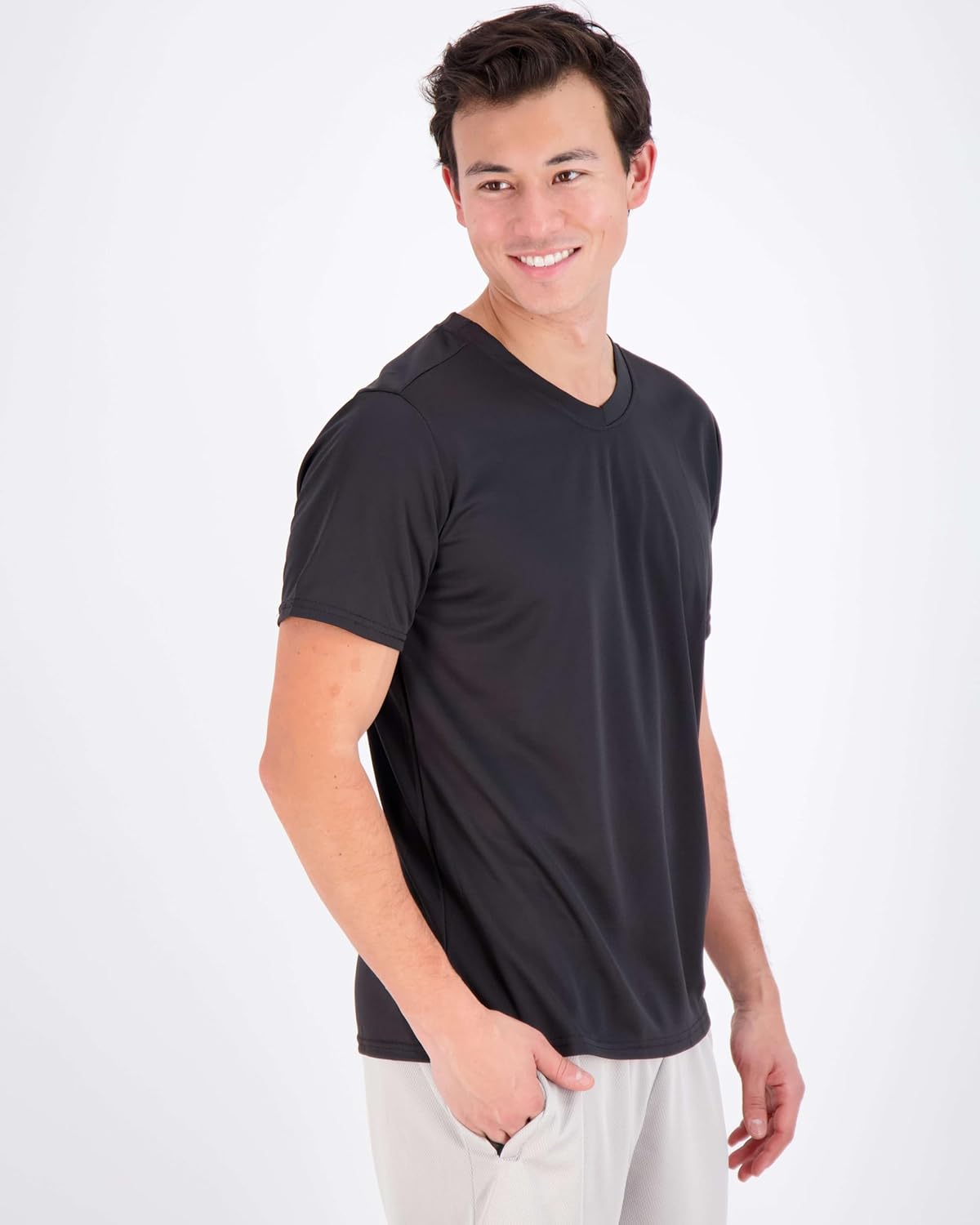 Real Essentials 5 Pack: Men's Mesh Short Sleeve V-Neck T-Shirt | Athletic Dry Fit V Neck Workout Shirt (Big & Tall Available) - Image 2