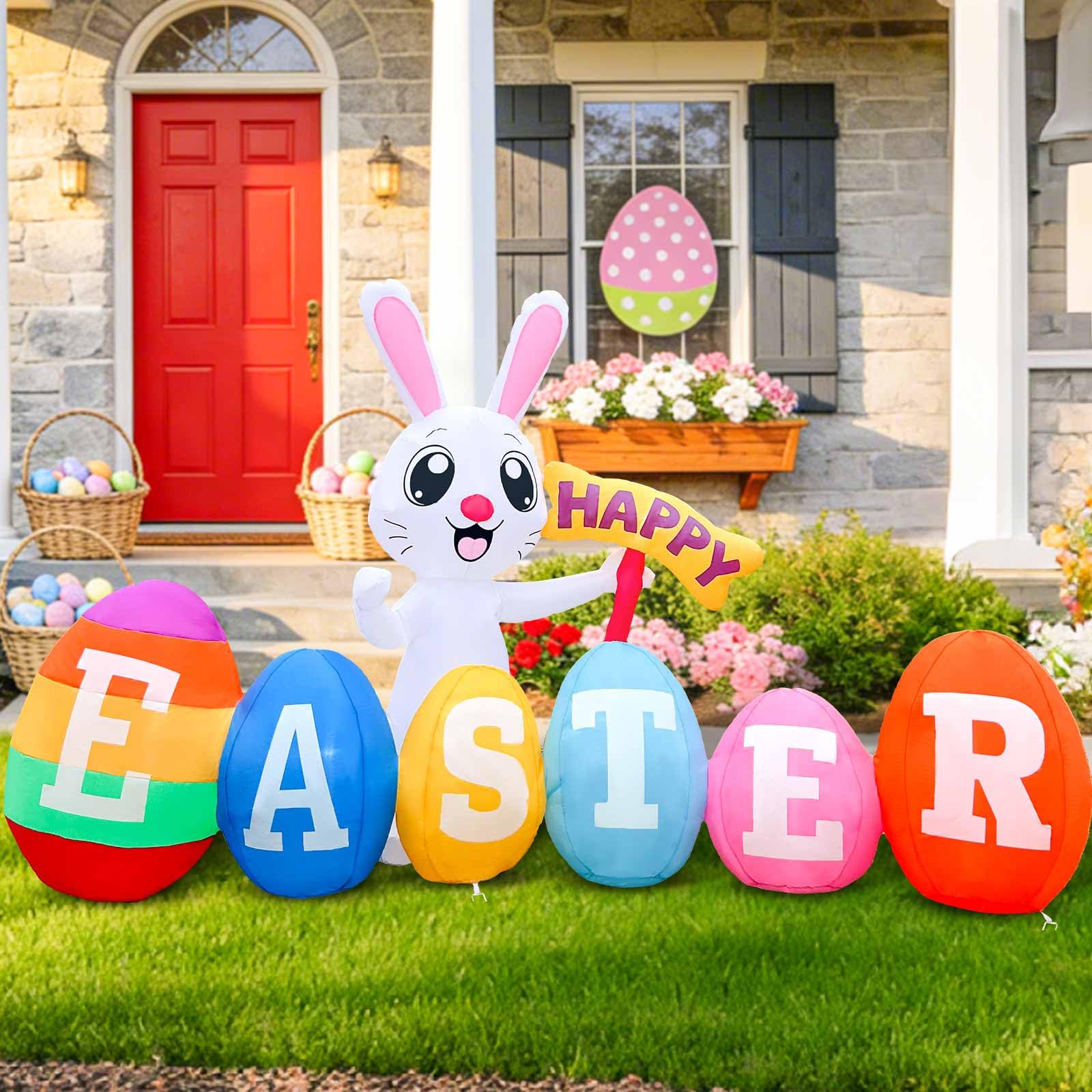 Lapin gonflable de Pâques 2,1m stable et étanche avec éclairage LED de jardin