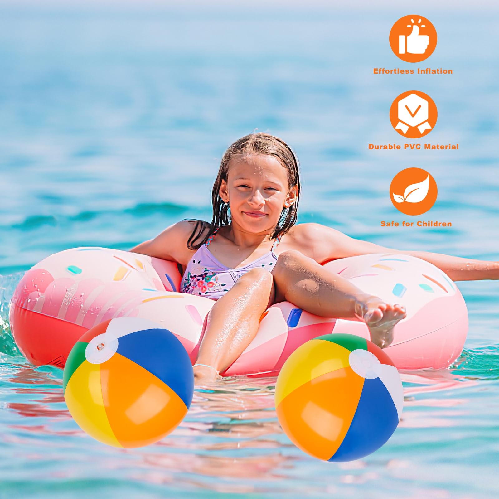 Paquete de 12 bolas de playa, juguetes inflables de piscina de 8 pulgadas para playa, verano, natación, fiestas 7